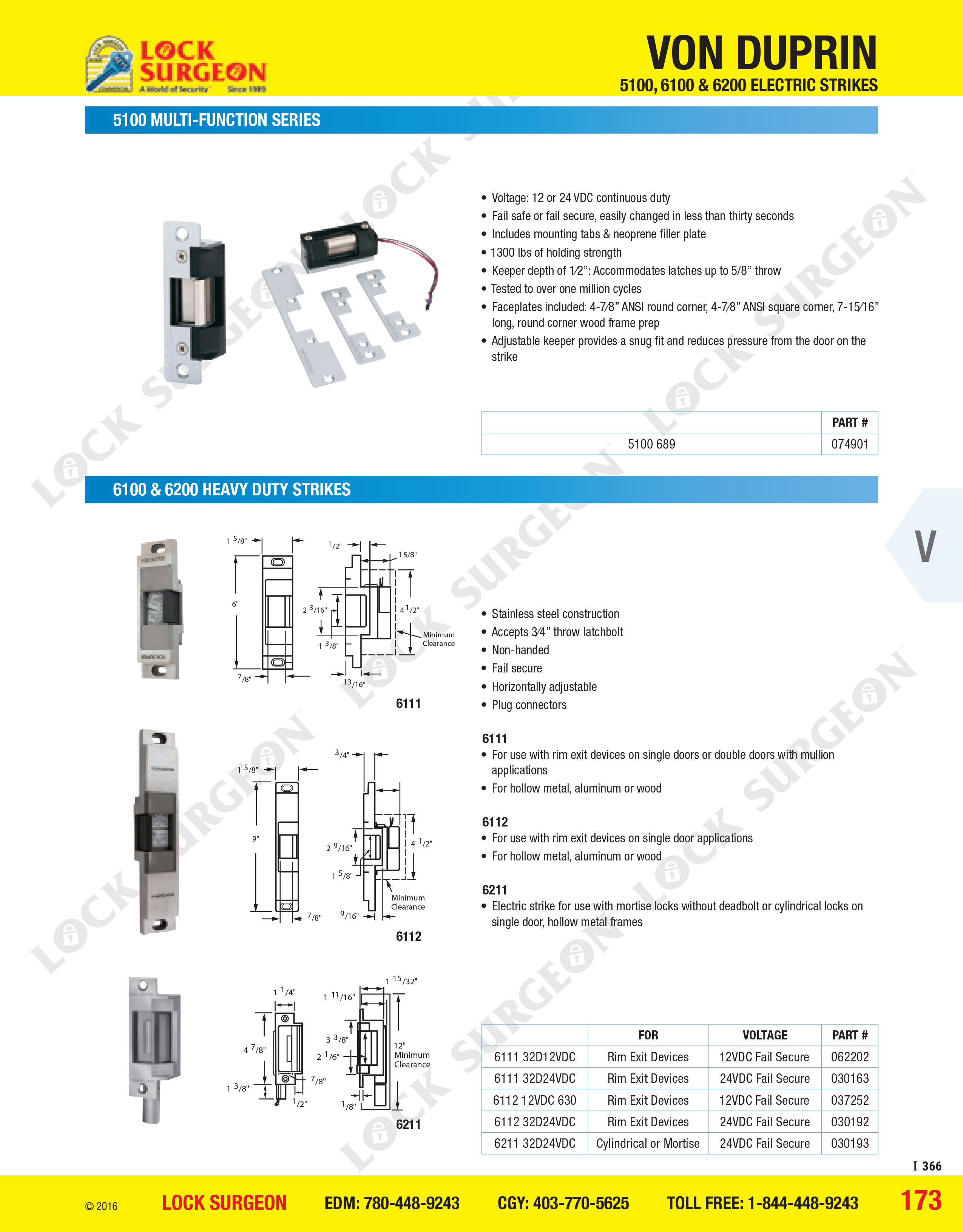 Lock Surgeon Edmonton South 5100 Multi-function series - 6100 and 6200 Heavy duty strikes