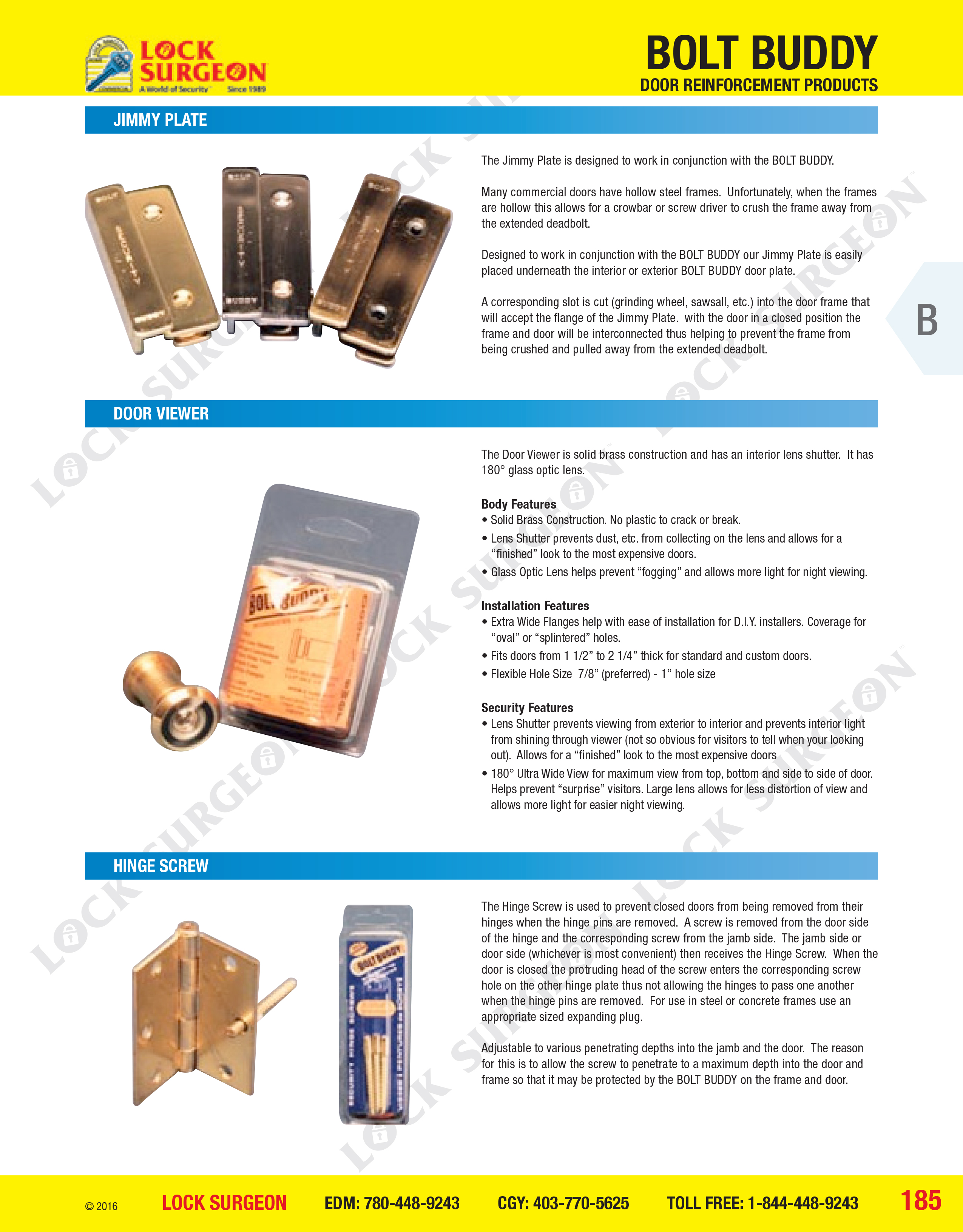 Bolt Buddy door reinforcement Jimmy Plates door viewers & hinge screws Lock Surgeon Edmonton South.