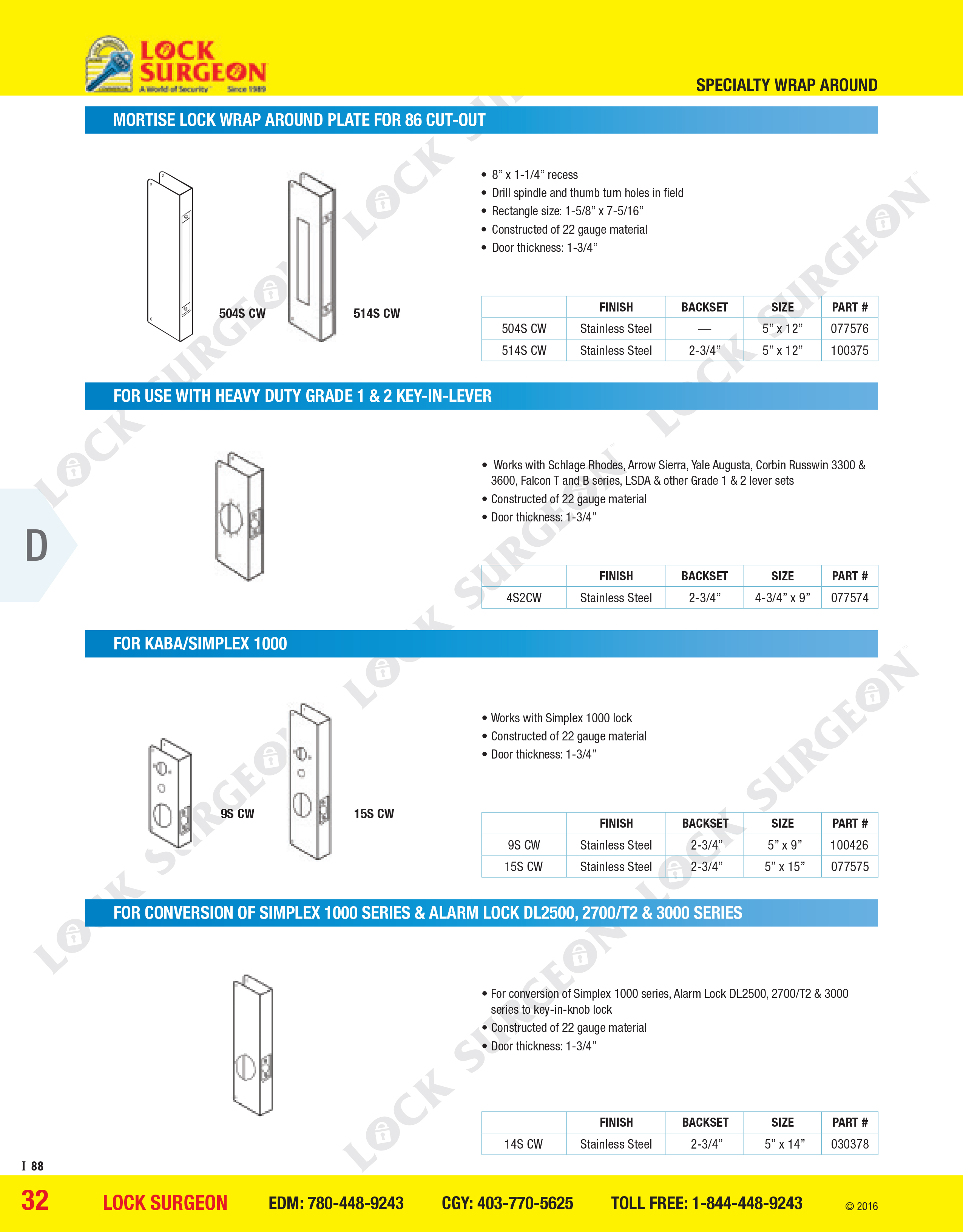 Don-Jo specialty mortise lock wrap-around for use with heavy duty grade 1 & 2 key-in-lever.