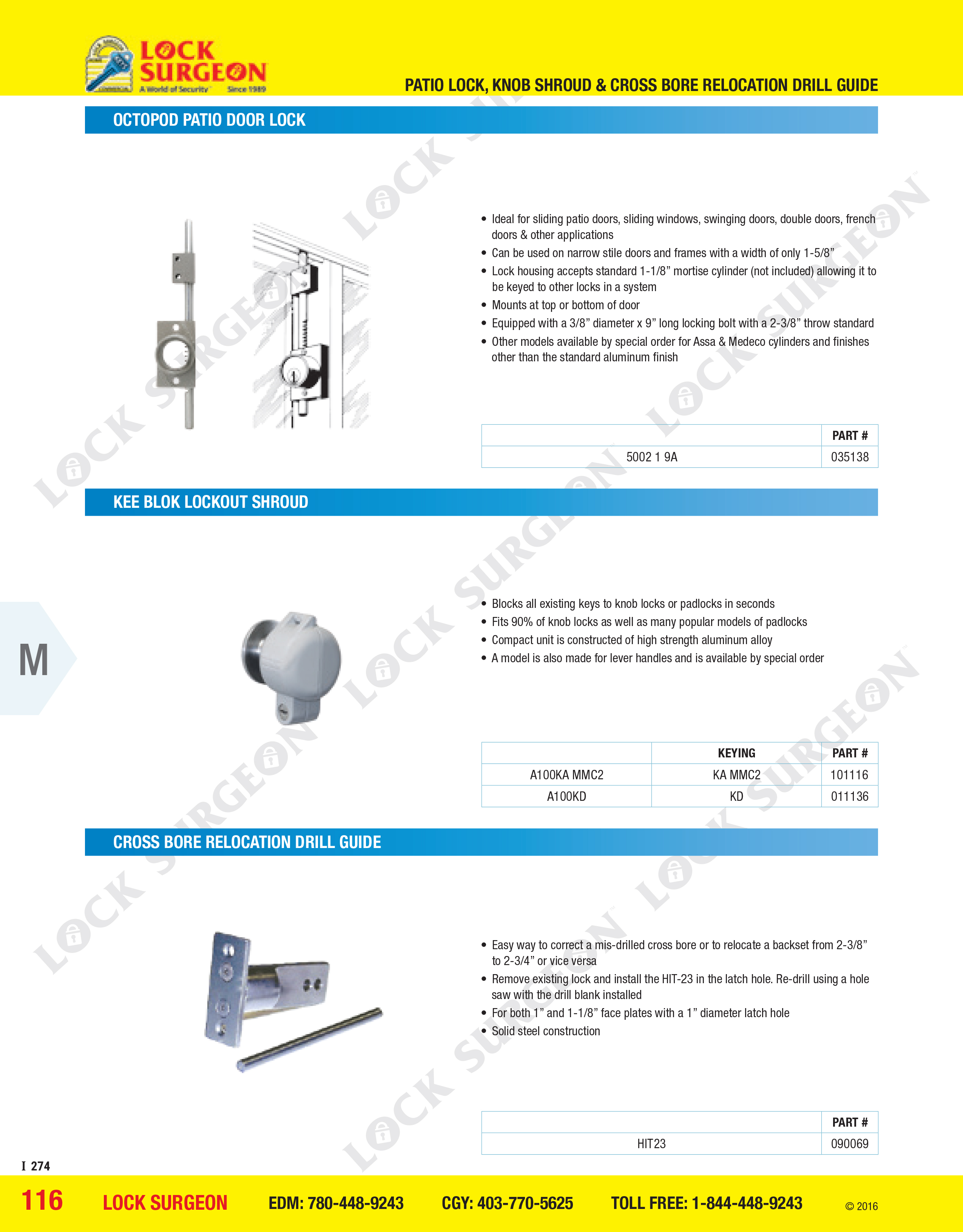 Octopod patio door lock, kee blok lockout shroud cross bore relocation drill guide