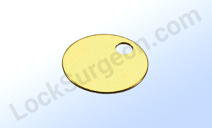 Single-hole solid brass key tags for heavy-duty applications sold at Lock Surgeon Edmonton South.
