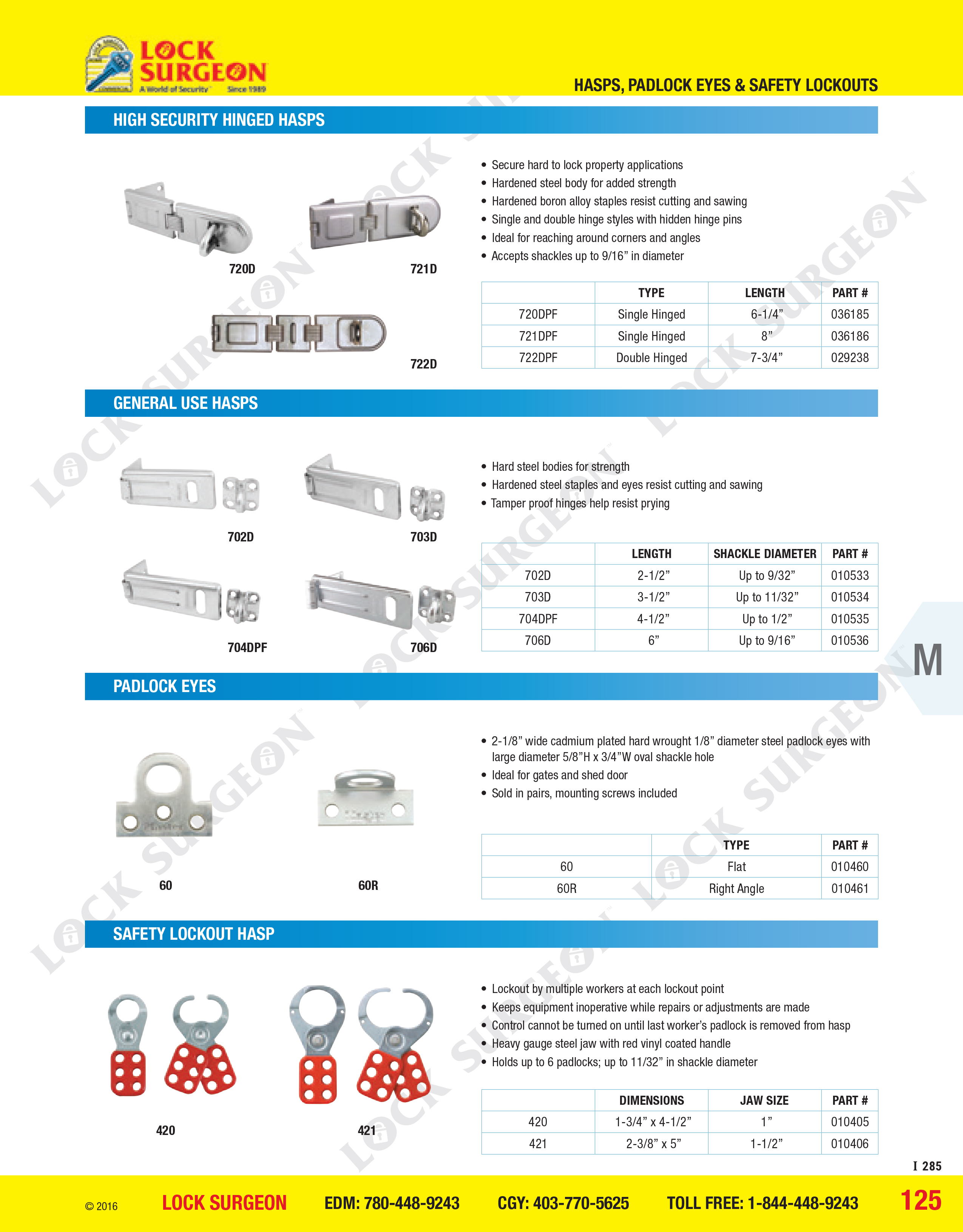 High security hinged hasps, padlock eyes and safety lockout hasps Lock Surgeon Edmonton South.