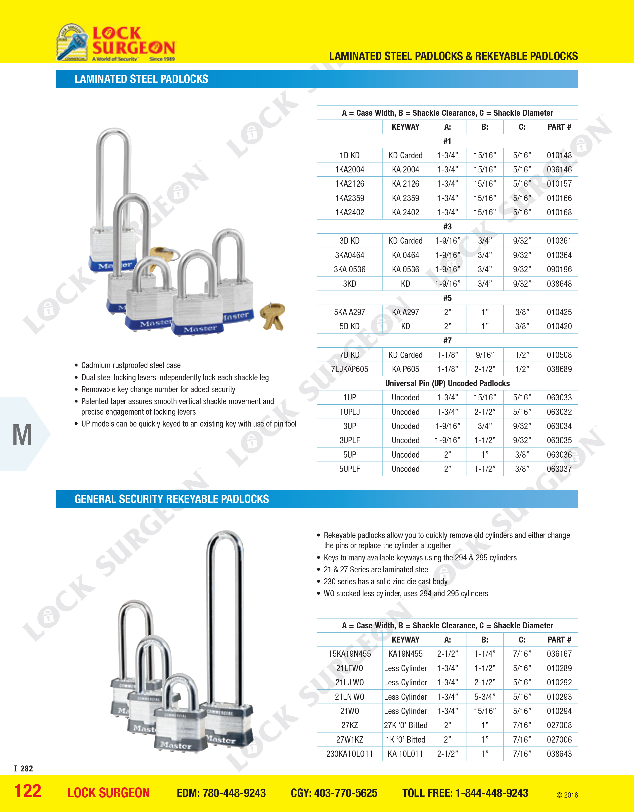 Laminated steel padlocks, general security rekeyable padlocks at Lock Surgeon Edmonton South.