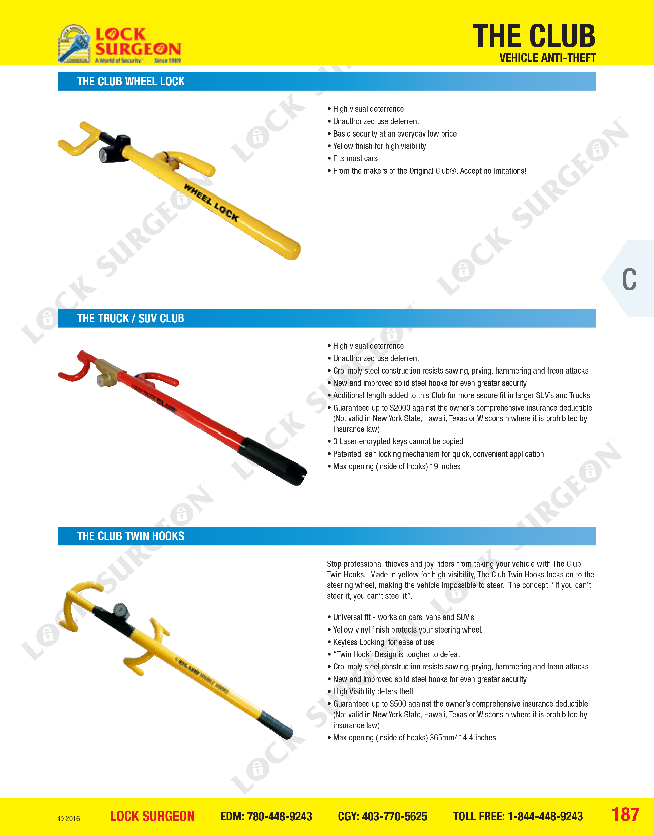 The club wheel lock, truck club & club twin hooks high-visibility deterant Lock Surgeon Edm South.