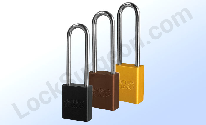 American Lock padlock series A1107 multiple colours long shackle length.