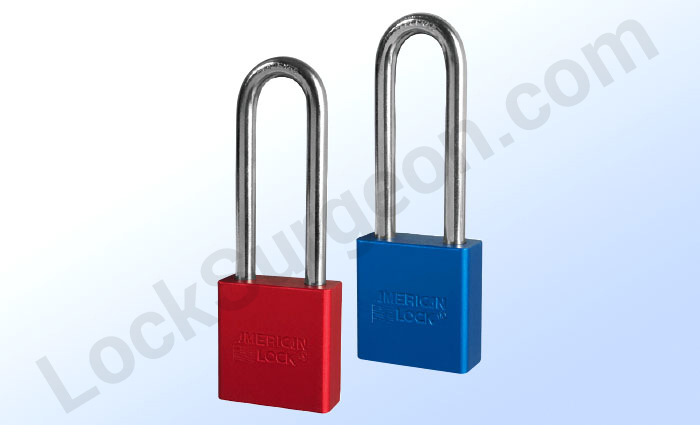 Series A1207 American Lock padlock solid steel with 3 inch shackle and variety of colours.