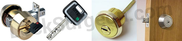 Mul-T-Lock security deadbolt with removable T-turn, MT-5 security keys & mortise cylinders.