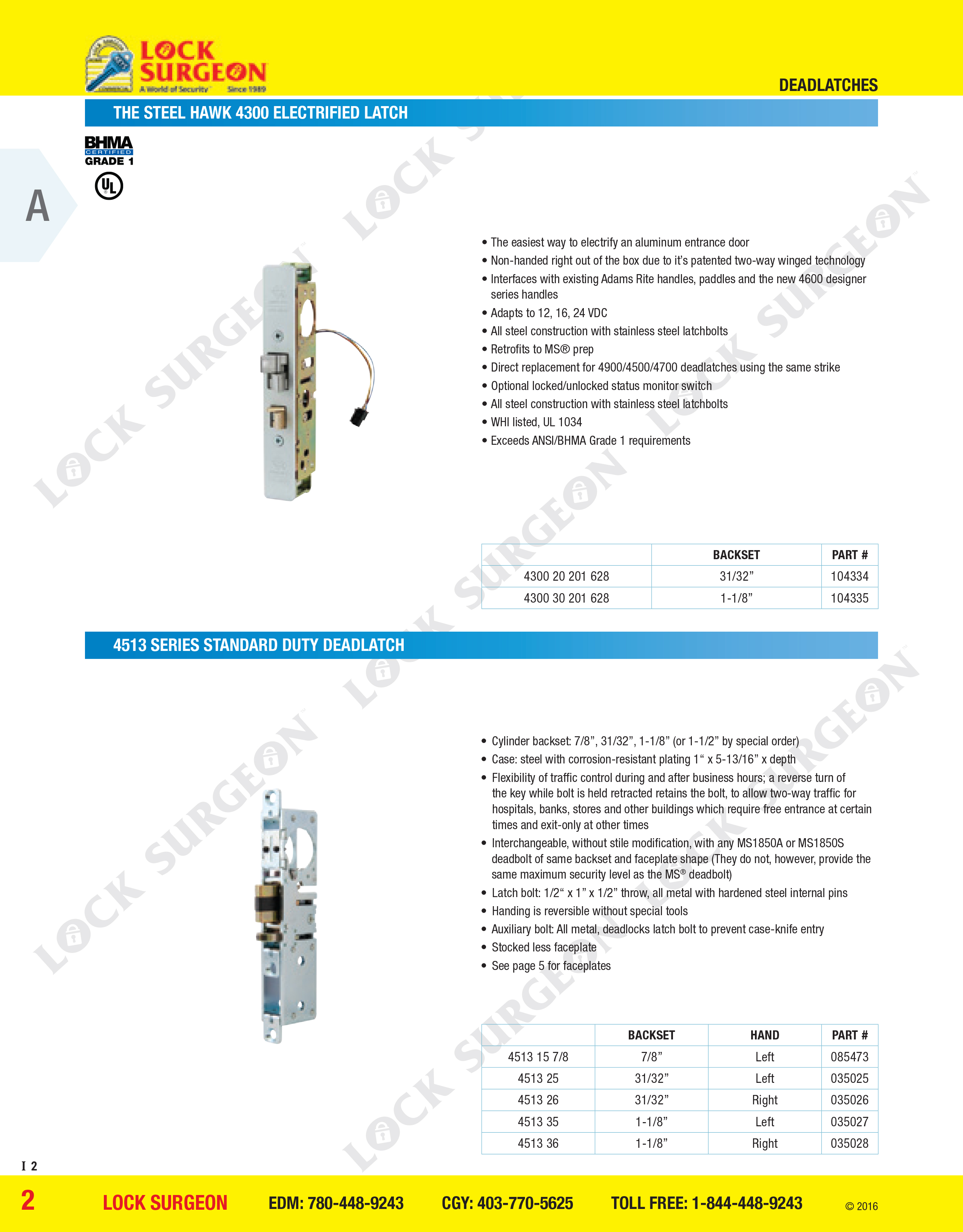 Adams Rite 4300 electrified latch 4513 series standard deadlatch at Lock Surgeon Edmonton South.