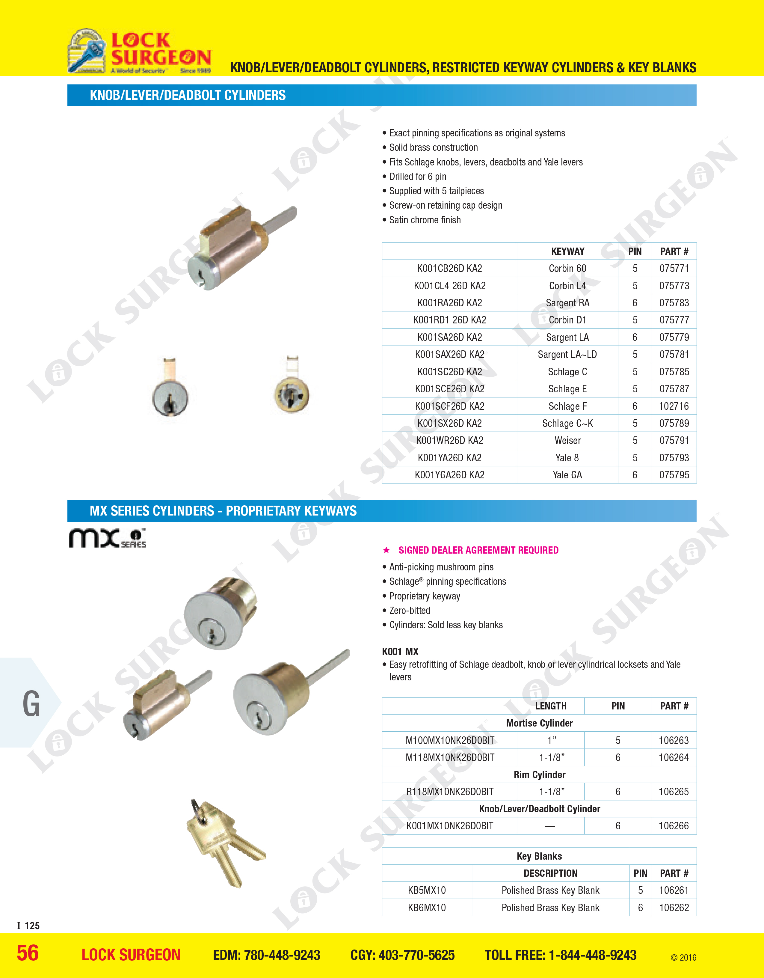 GMS knob, lever, deadbolt cylinders, restricted keyway cylinders & key blanks at Lock Surgeon