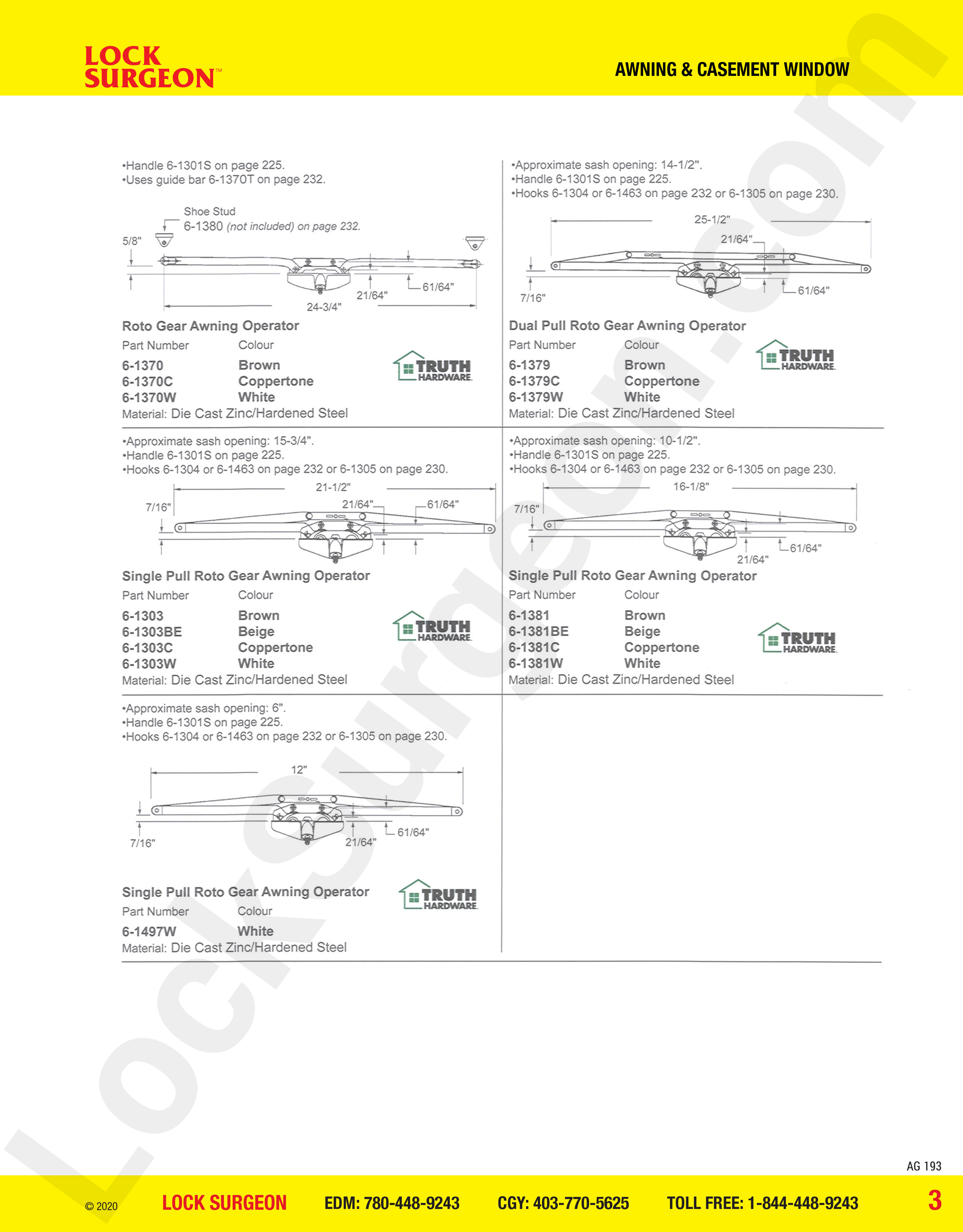 awning and casement window parts for roto gear operator