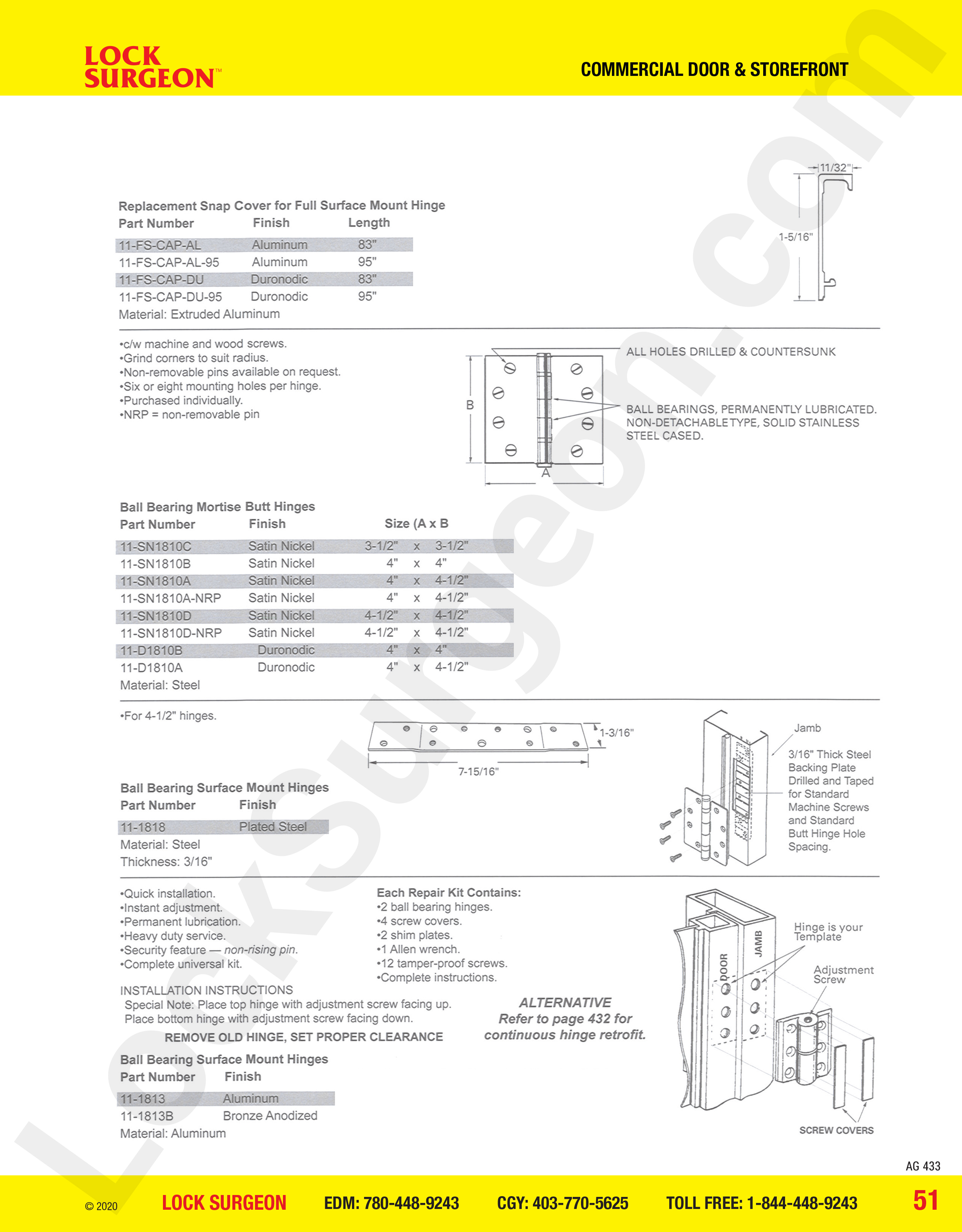 Commercial Door and Storefront parts for hinges