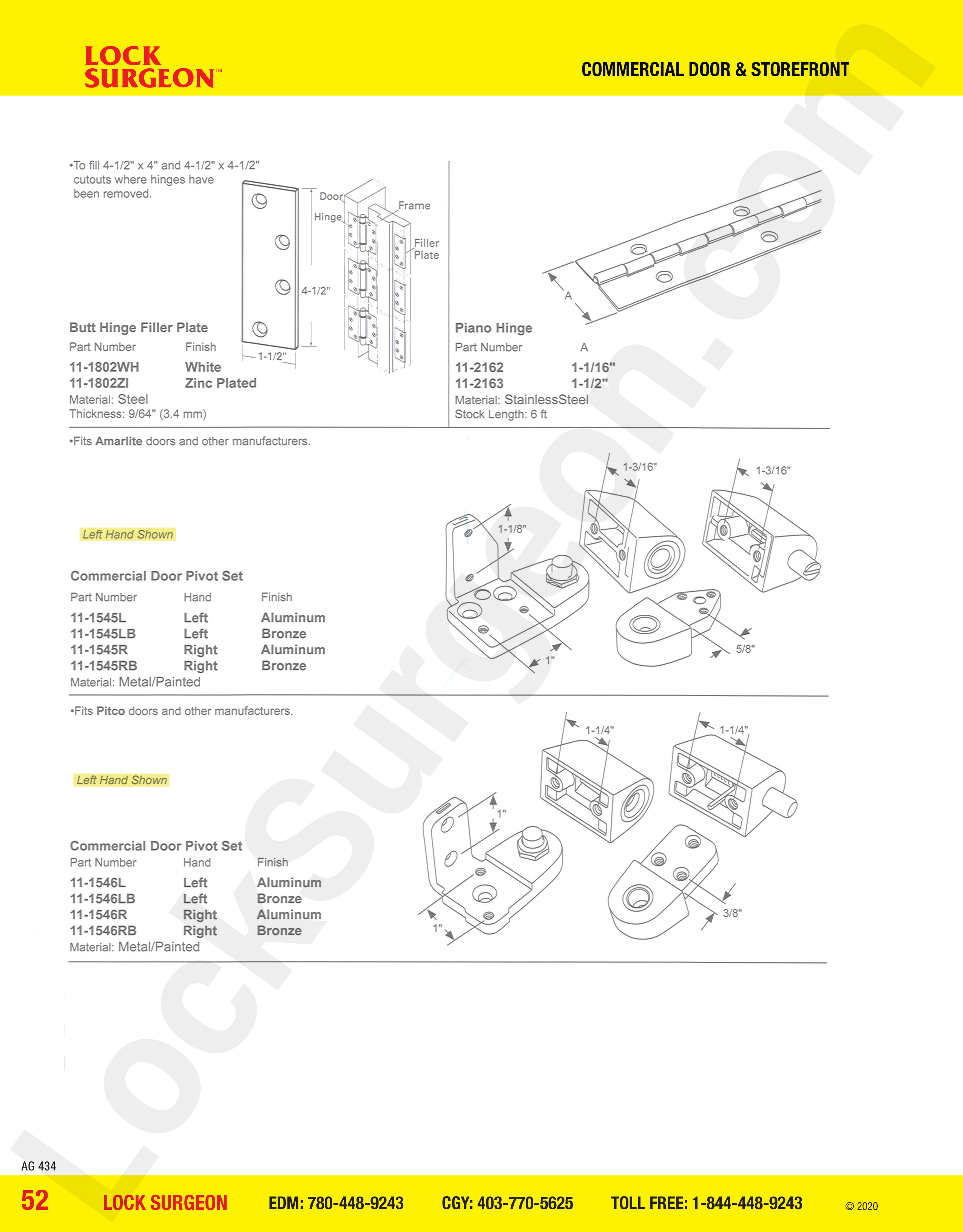 Commercial Door and Storefront parts for pivot sets