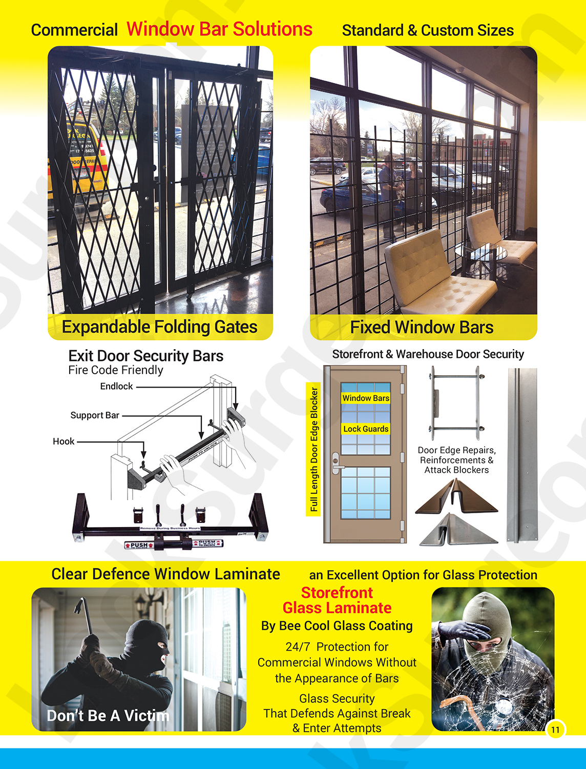 Window bar solutions in standard and custom sizes expandable folding gates, exit door security bars.