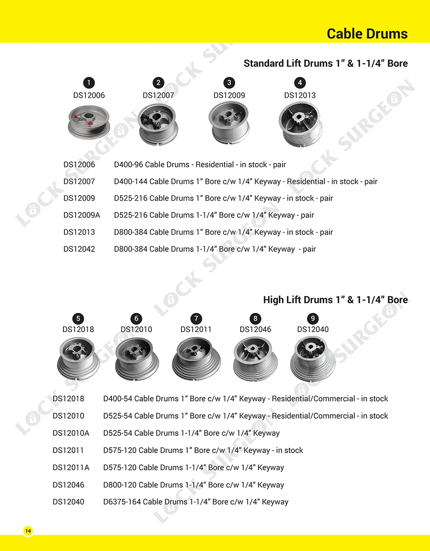 Lock Surgeon Edmonton replacement drums for cable-lift garage overhead doors.
