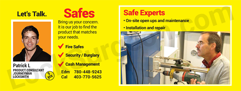 Fire safes burglary resistant safes & cash management safes at Lock Surgeon service centre Edmonton.