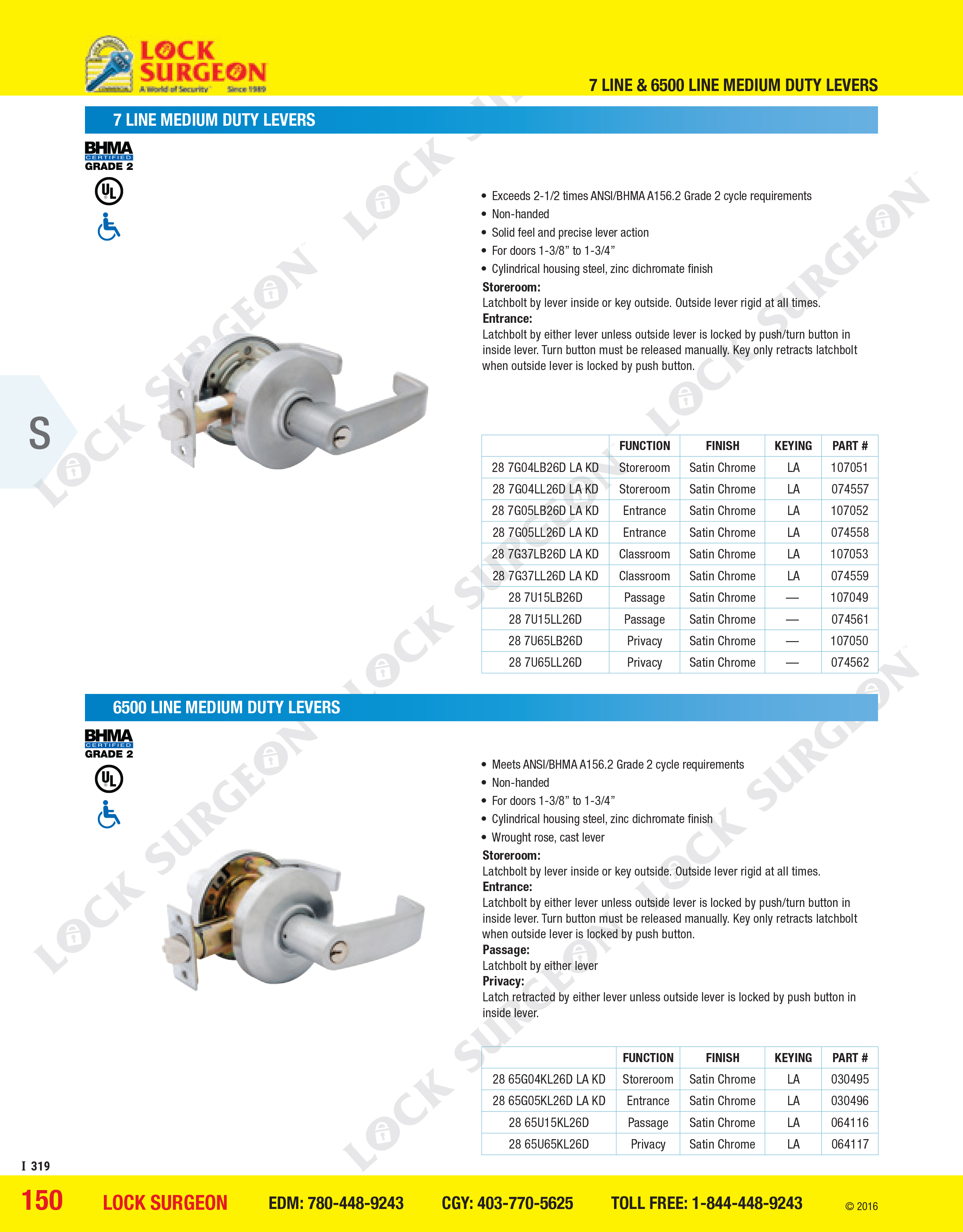 Sargent brand 7-line medium duty levers Grade 2 lever handles ASSA-ABLOY.