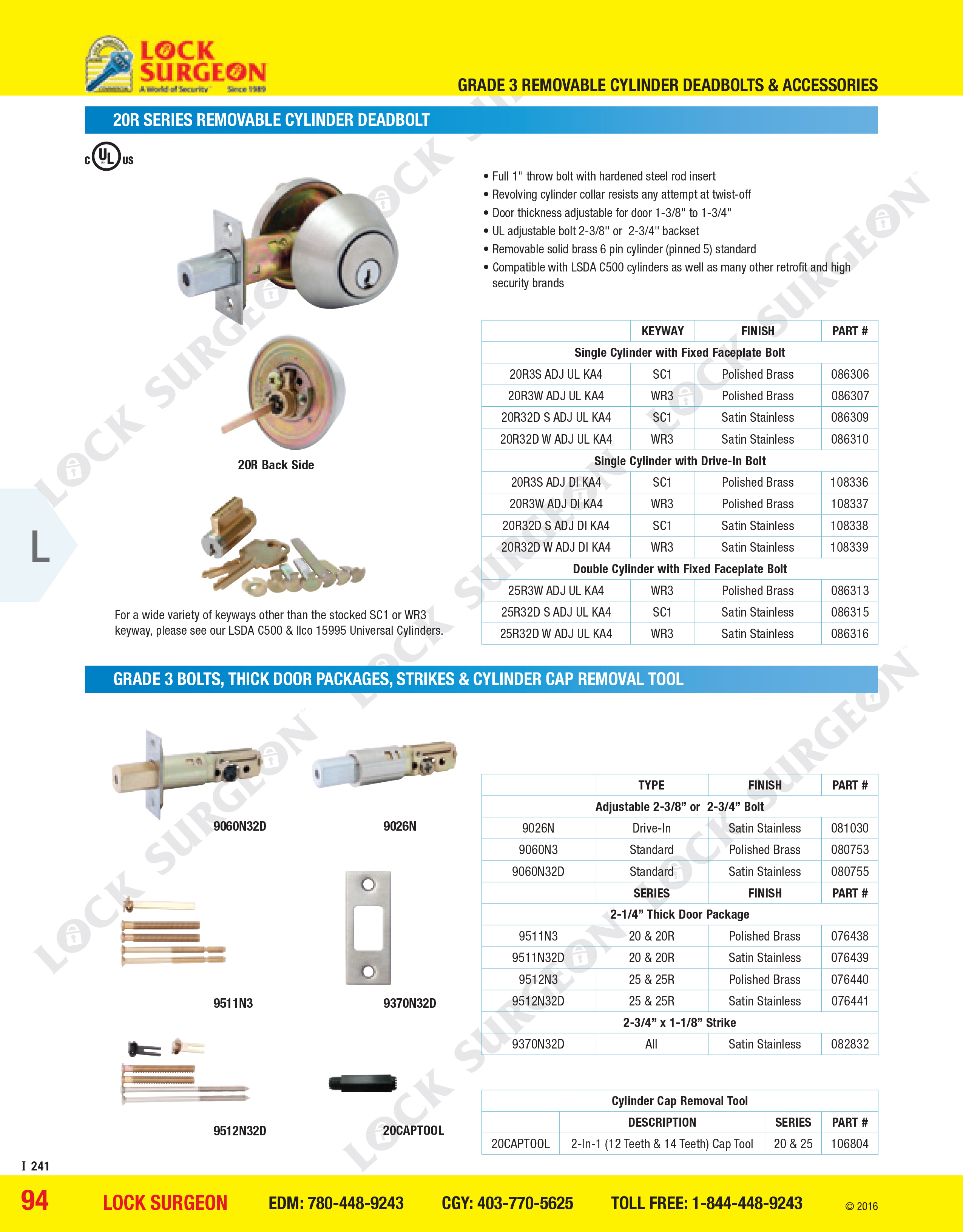 Quality deadbolt and superior locking one inch throw bolt, hardware kit will fit 2-1/4 door package.