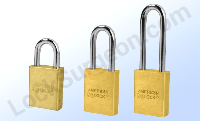 American Lock A3600 solid brass padlocks keyed alike or compatible with home or business key.