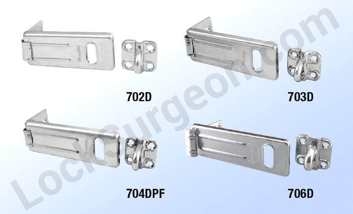 Edmonton Master Lock general use hasps hardened steel bodies and hinges for strength resists cutting & sawing