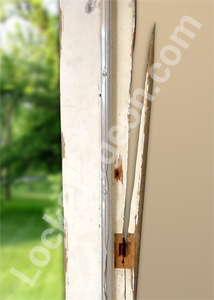 Door frame break-in repair and replacement with new door and frame.