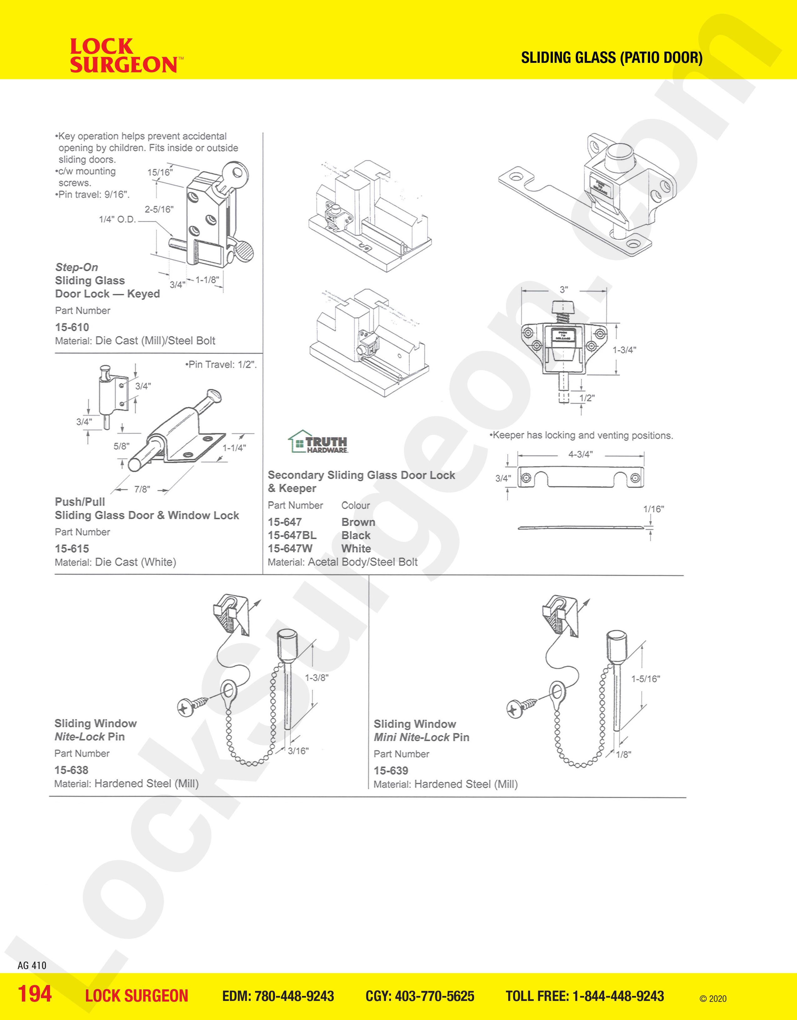 Truth Hardware sliding glass door lock and keeper Push-pull sliding glass door and window lock