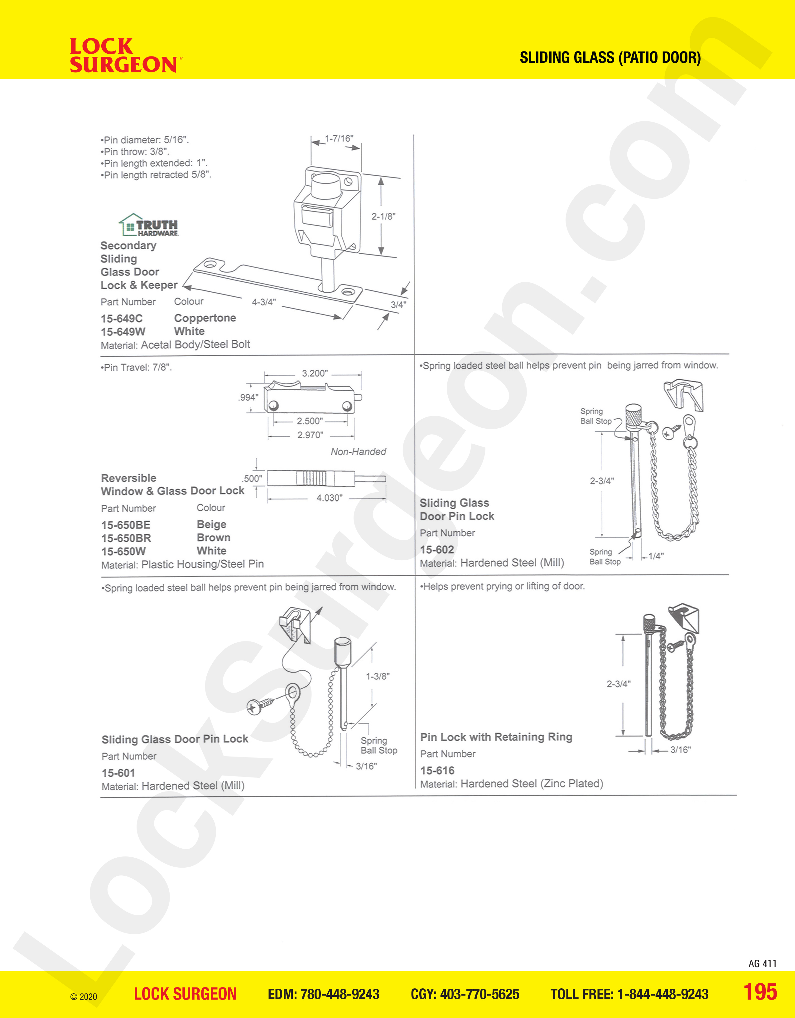 Truth Hardware secondary sliding glass door lock and keeper, reversible window and glass door lock