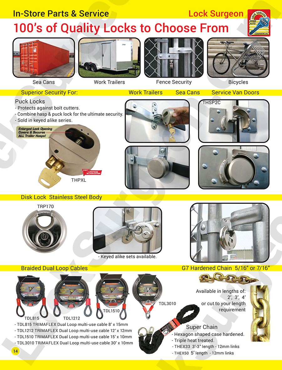 Puck locks hasps for Sea-can security high-grade padlocks for gates cable security & chain security.