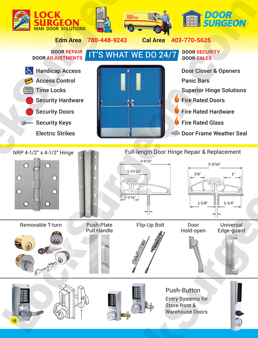 Steel doors replacement hinges flip up bolts commercial push-button entry parts & service.