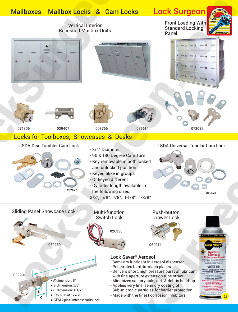 Mailbox units mailbox locks cam locks showcase and drawer locks switch locks.