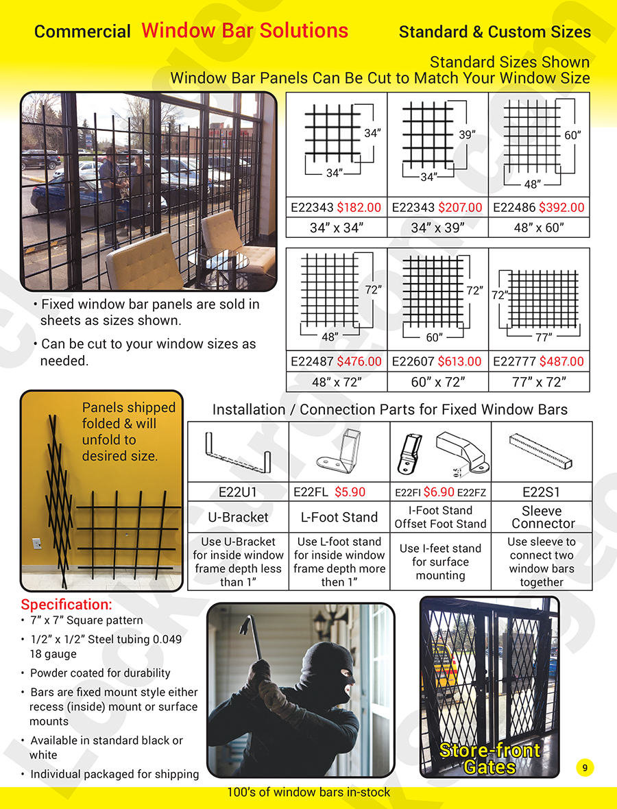 Commercial window bar solutions, standard or custom sized.