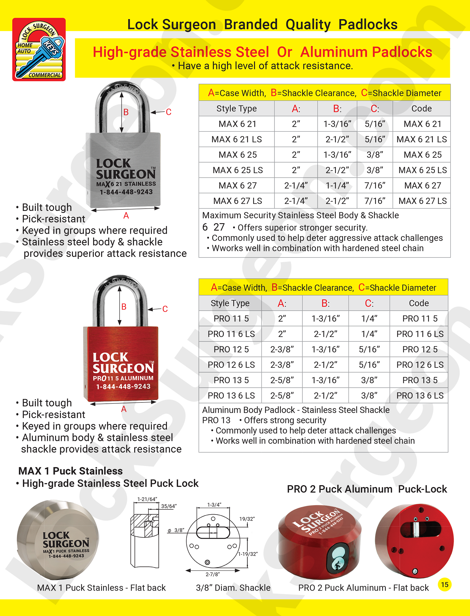 Lock Surgeon branded high grade stainless steel and aluminum padlocks.