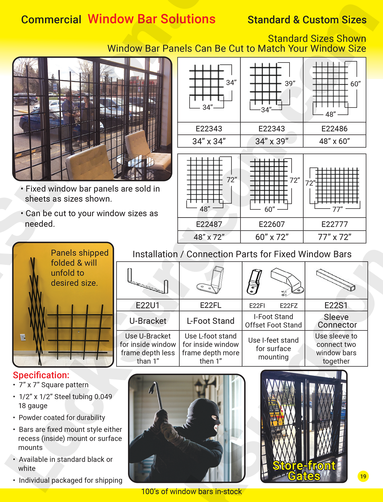 Commercial window bar solutions in standard window bar sizes & custom window bar sizes