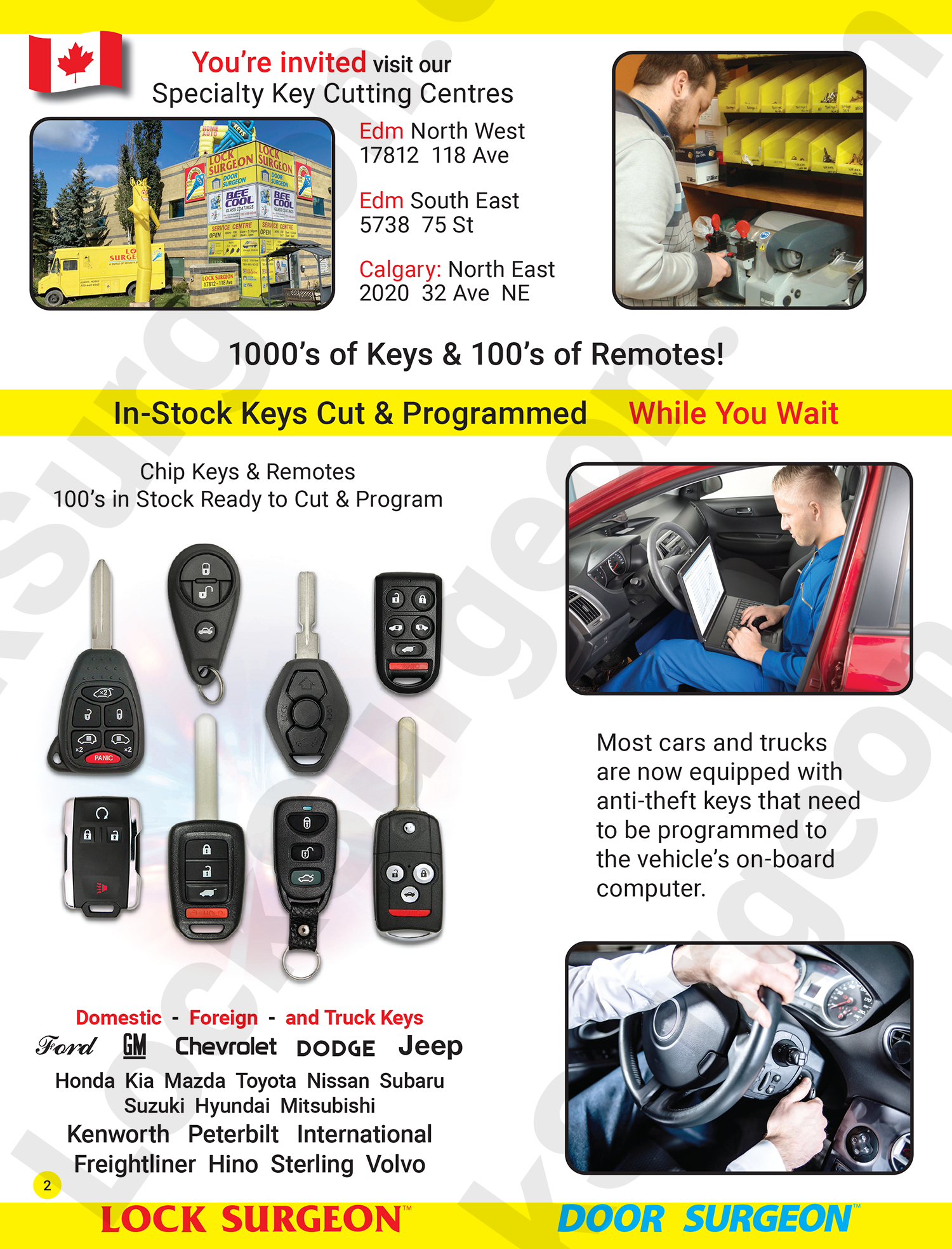 In stock automotive keys chip keys remotes cut and programmed for a variety of makes and models.