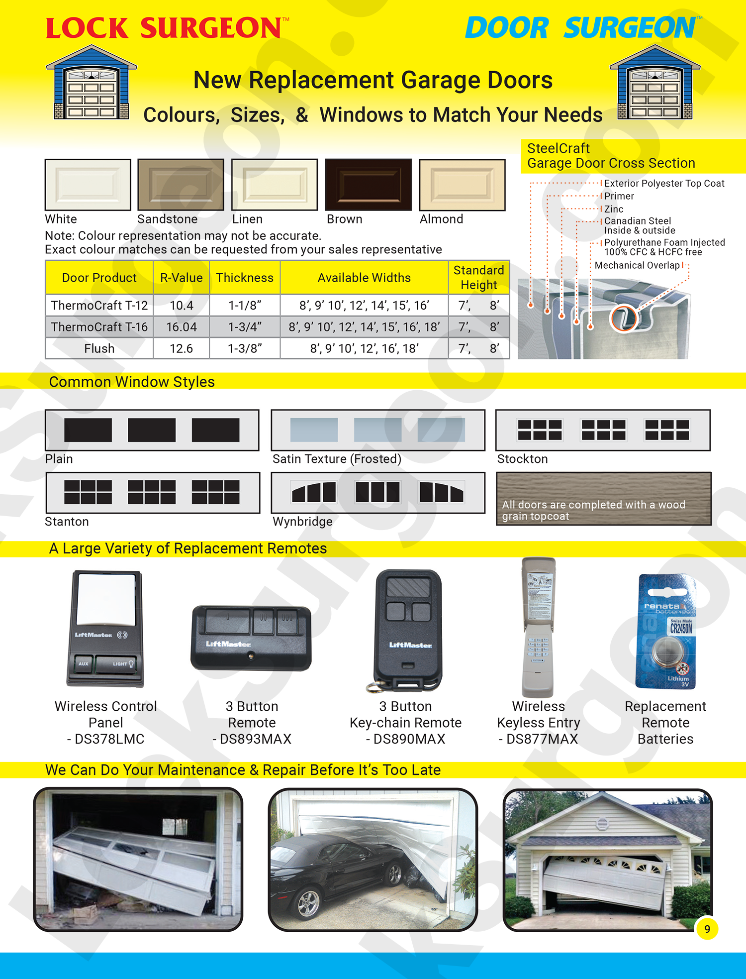 Lock Surgeon and Door Surgeon supply and install new replacement garage door and overhead doors.