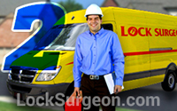 Lock Surgeon locksmith door repairman and service truck.