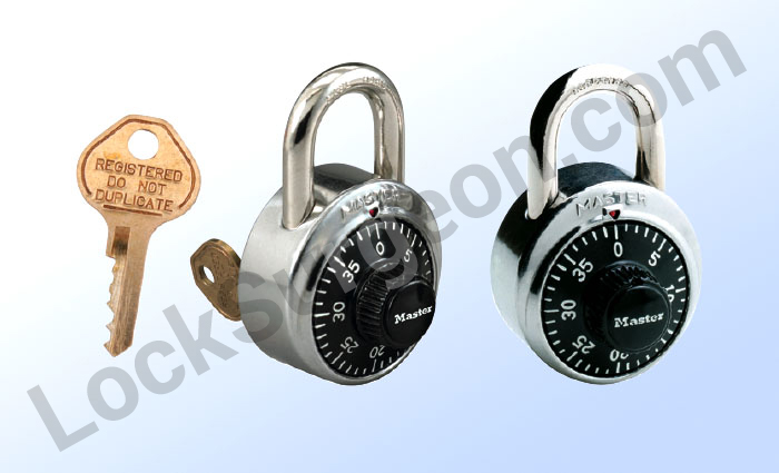 Fixed combination padlocks with BlockGuard anti-shim technology meant to block lock picking.