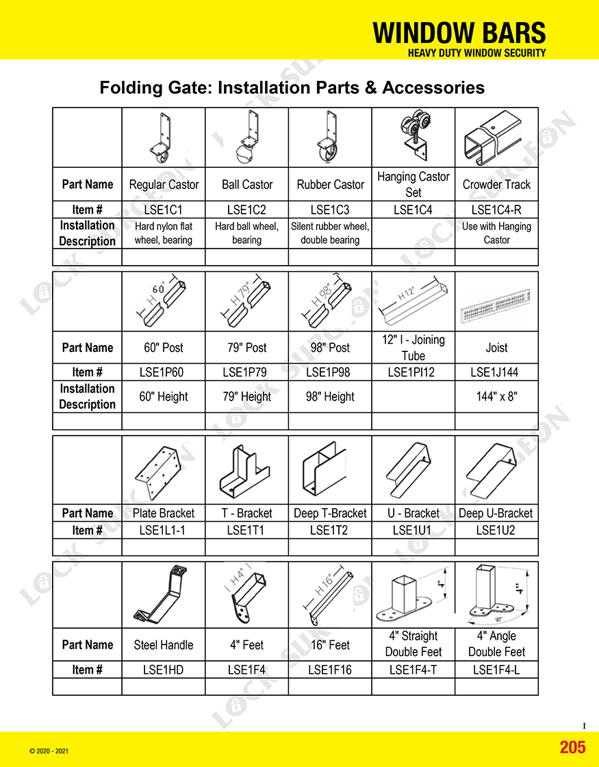 Window Bars-Folding Gates-Installation Parts and Accessories