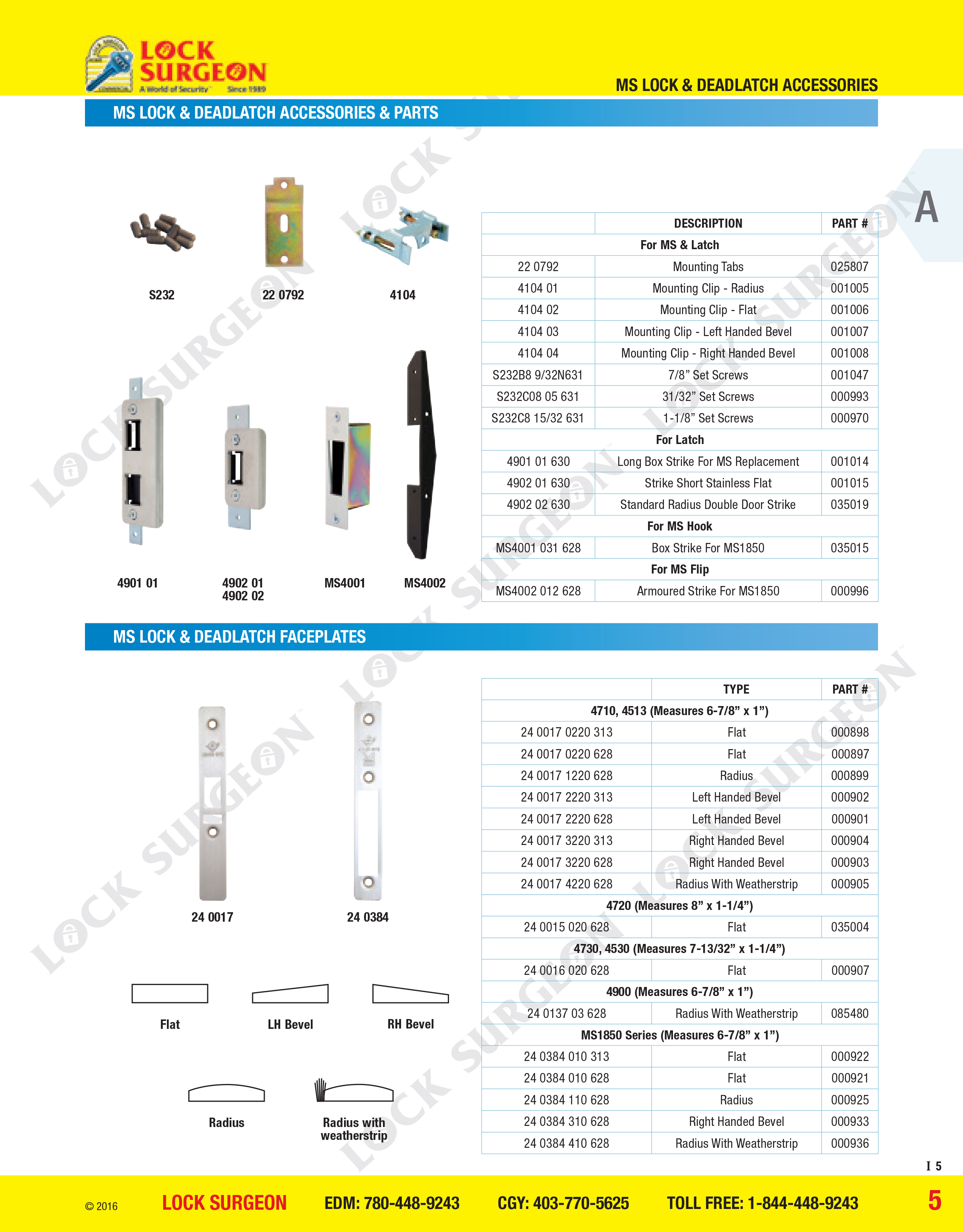 MS Lock and deadlatch accessories and parts