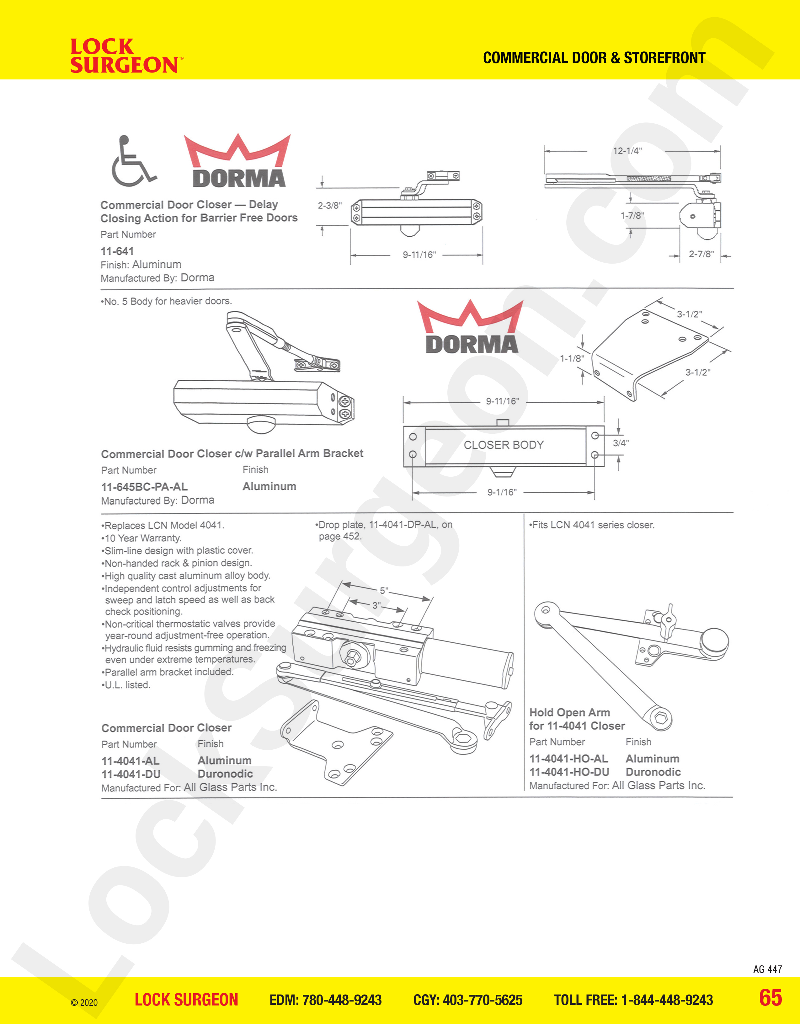 Commercial Door and Storefront parts for Dorma Commercial Door Closer