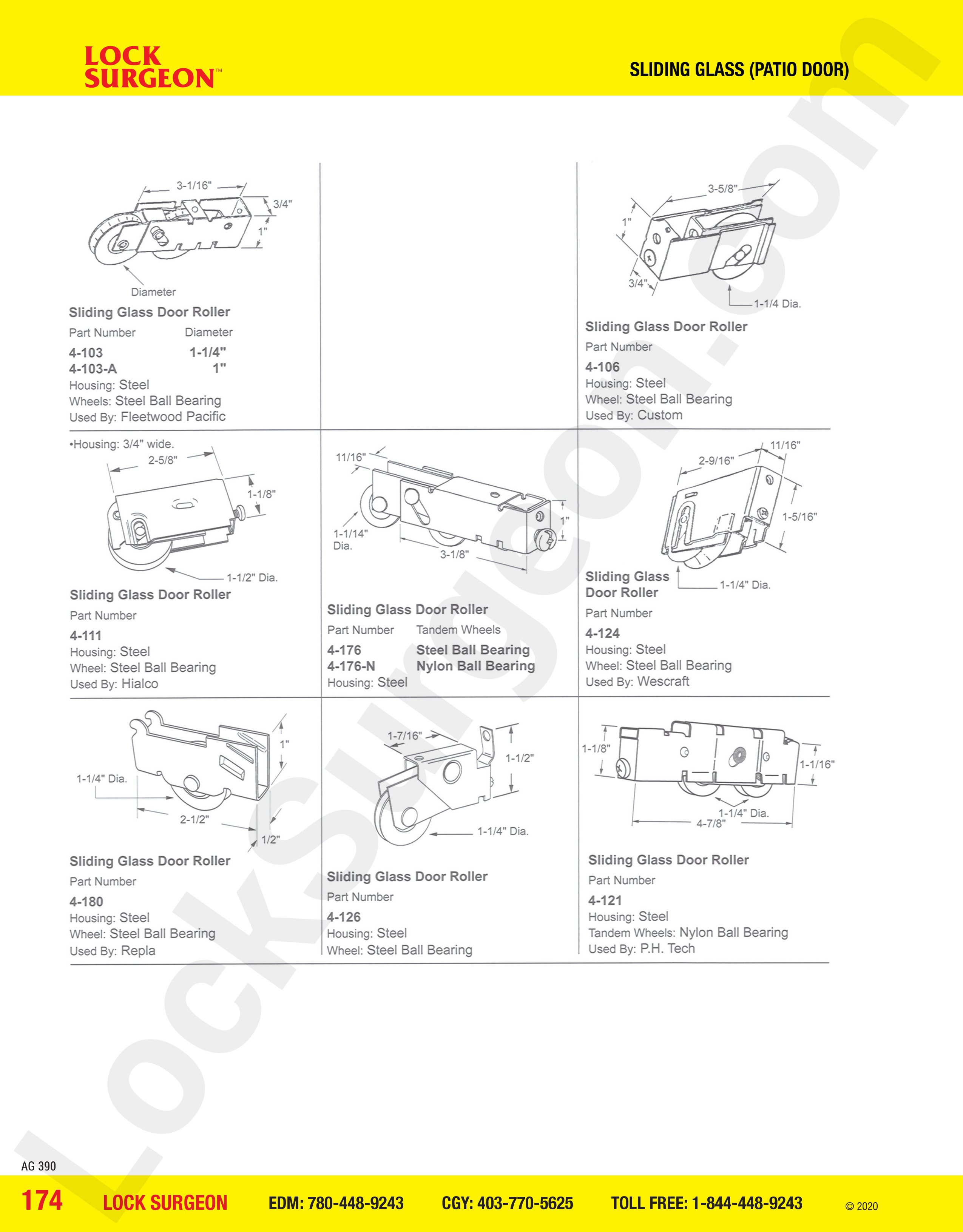 Fleetwood Pacific sliding glass door roller, Custom sliding glass door roller, Hialco sliding glass