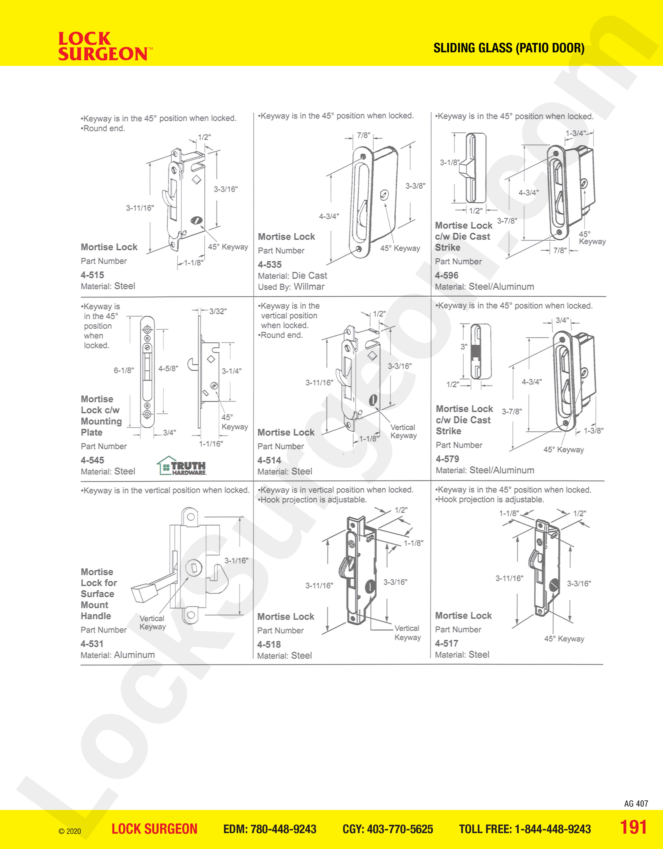 Sliding Glass and Patio Door mortise locks