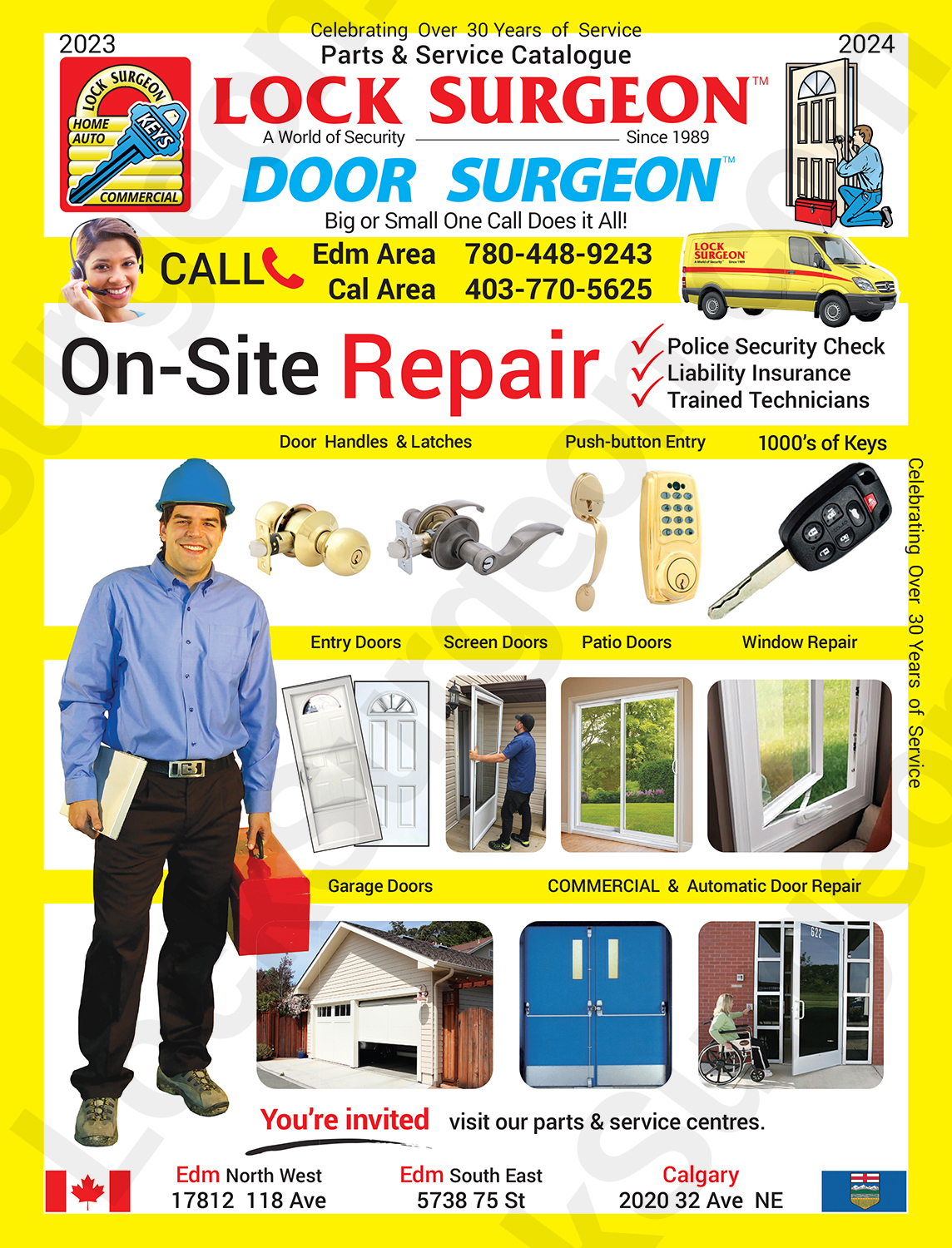 Lock Surgeon commercial on-site door repair, entry doors, screen doors, patio doors & window repair.