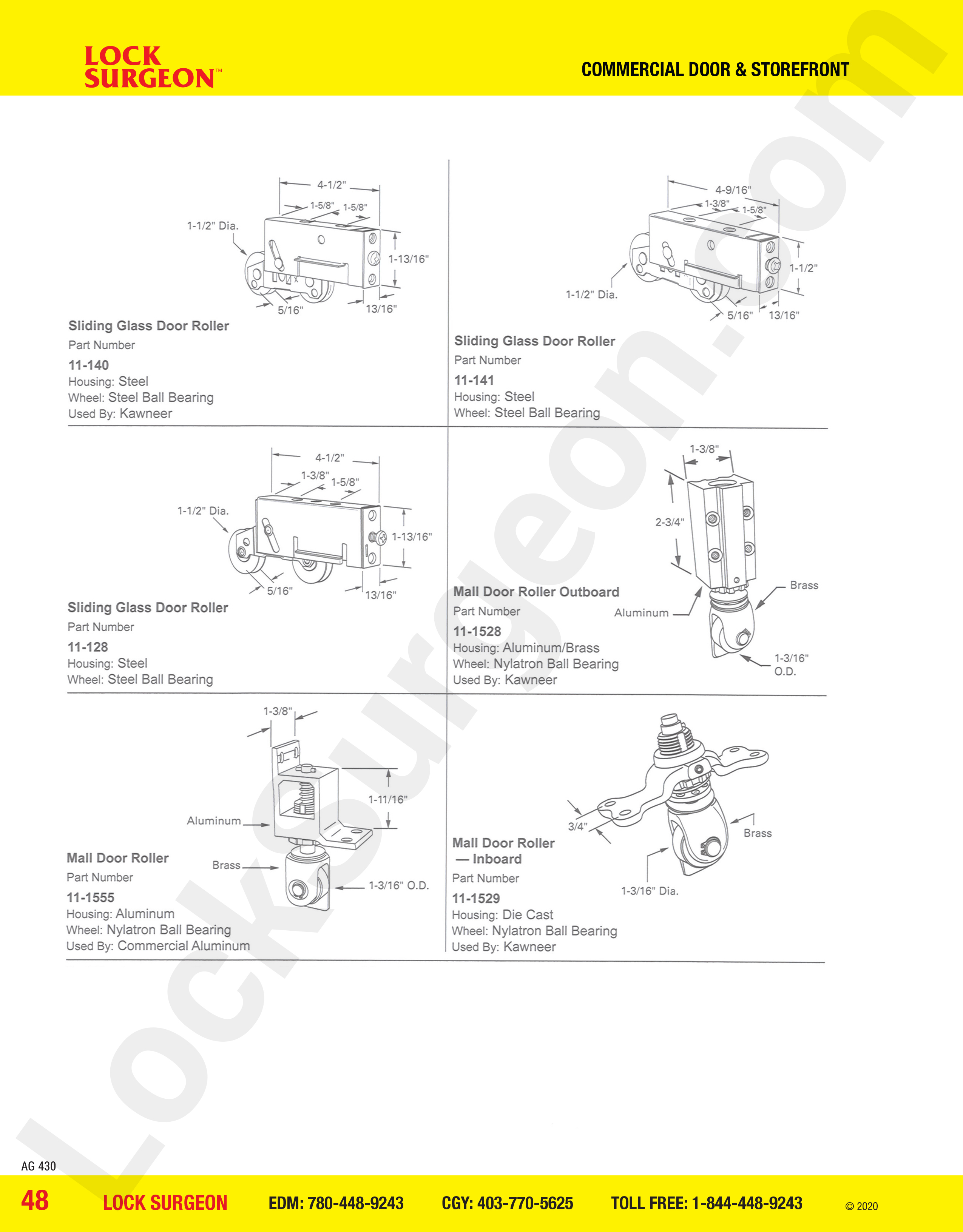 Commercial Door and Storefront parts for door rollers