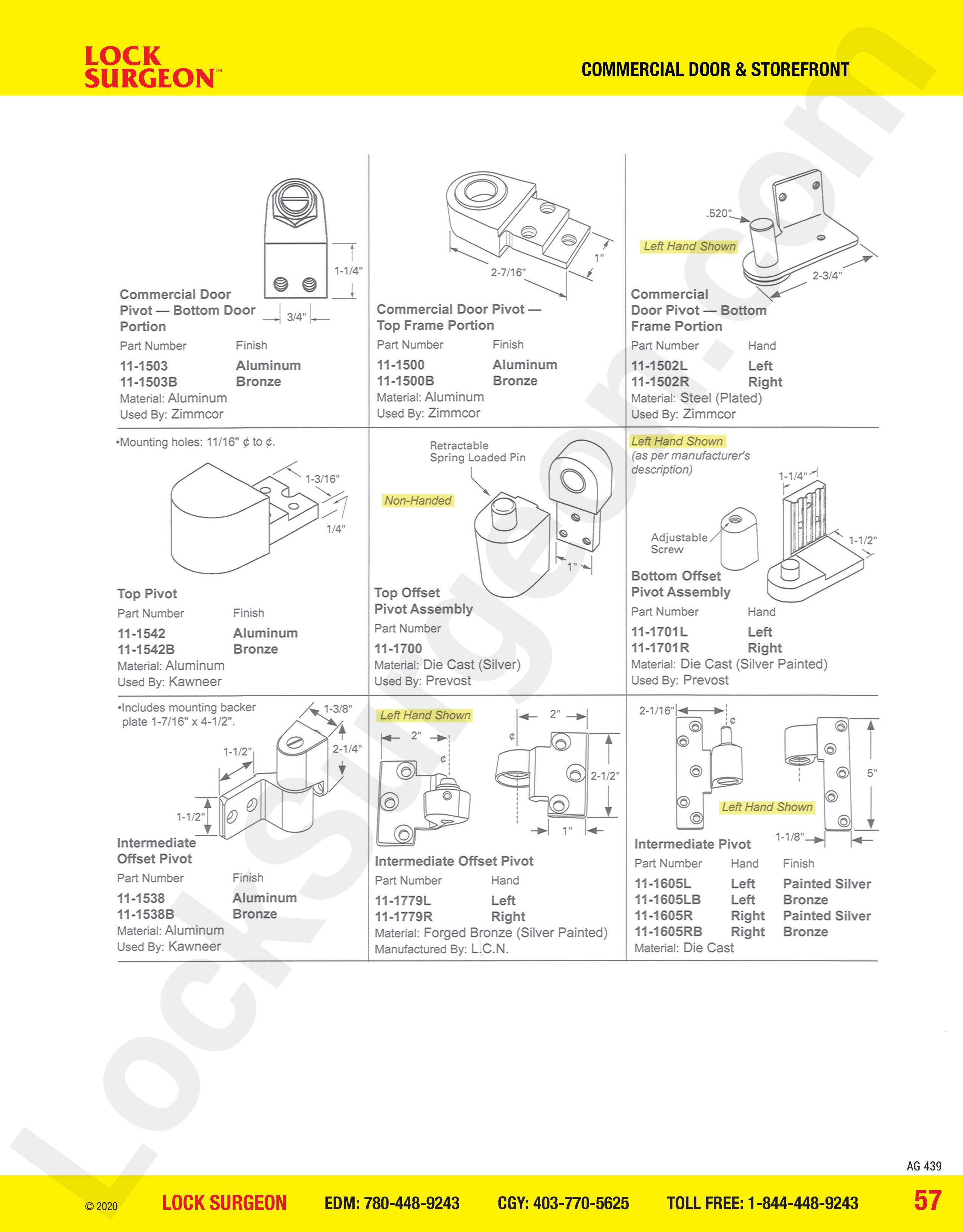 Commercial Door and Storefront parts for commercial door pivot assembly