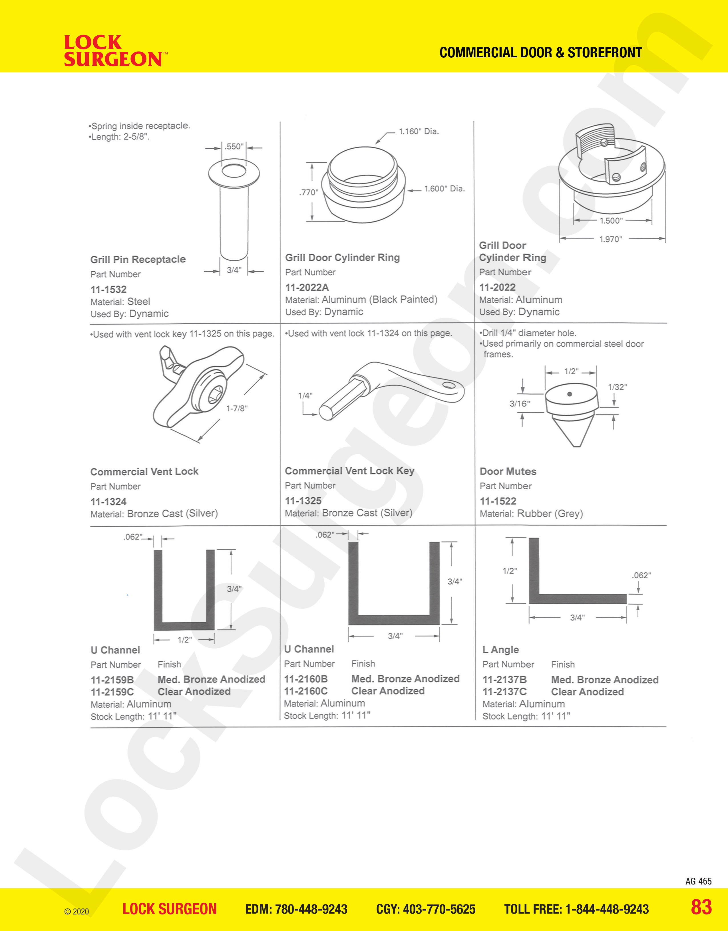 Commercial Door and Storefront grill door parts