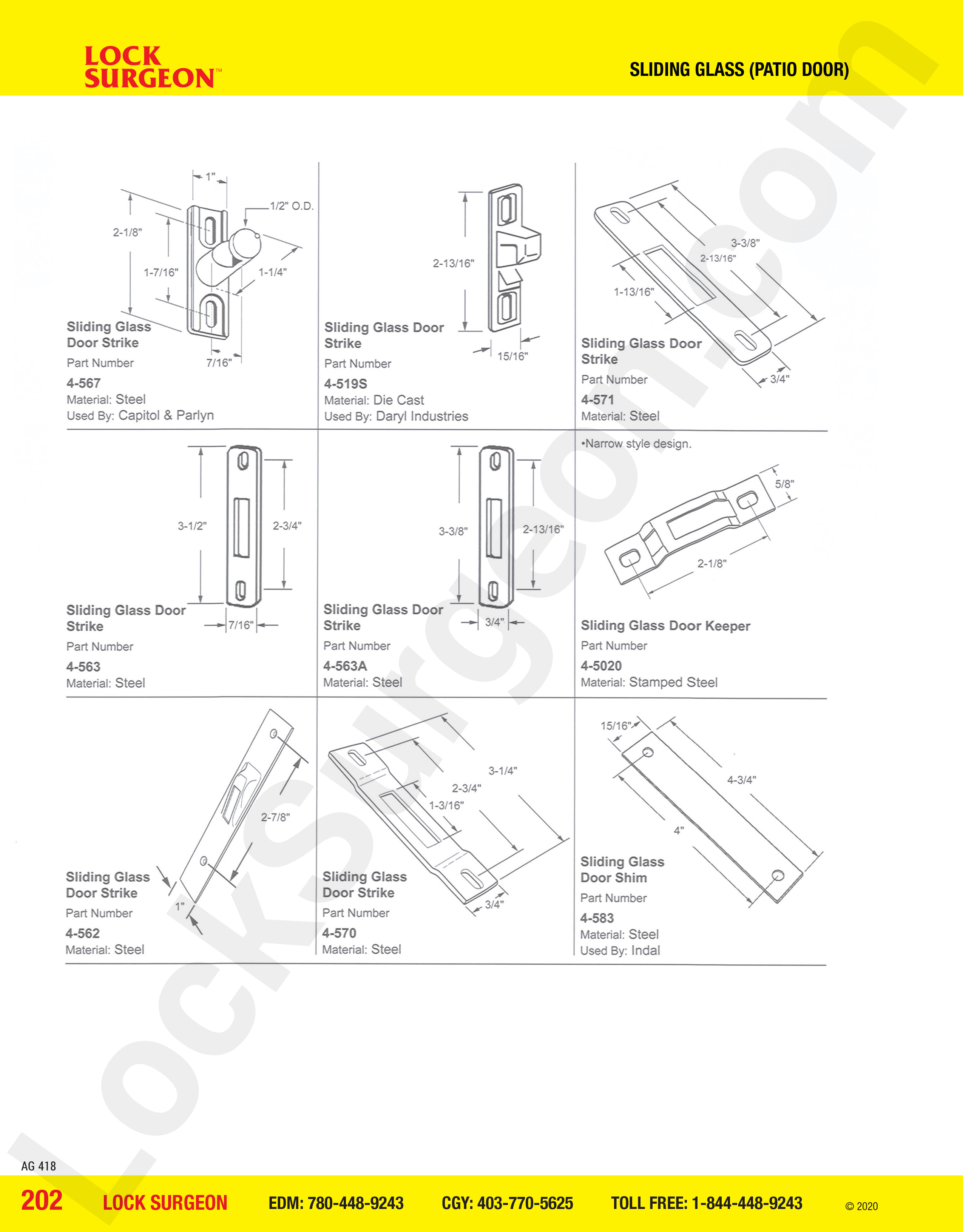 Capitol & Parlyn sliding glass door strike, Daryl Industries sliding glass door strike,