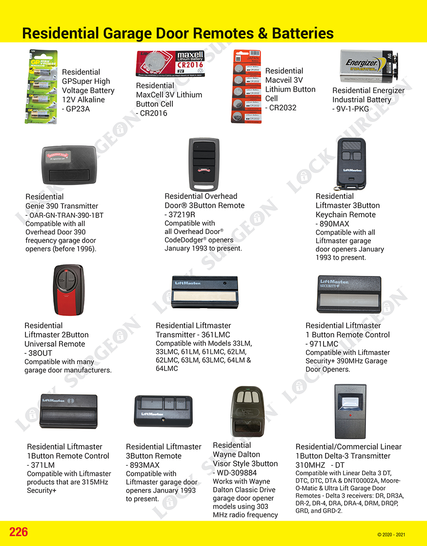 Residential garage door remotes and batteries Spruce Grove.