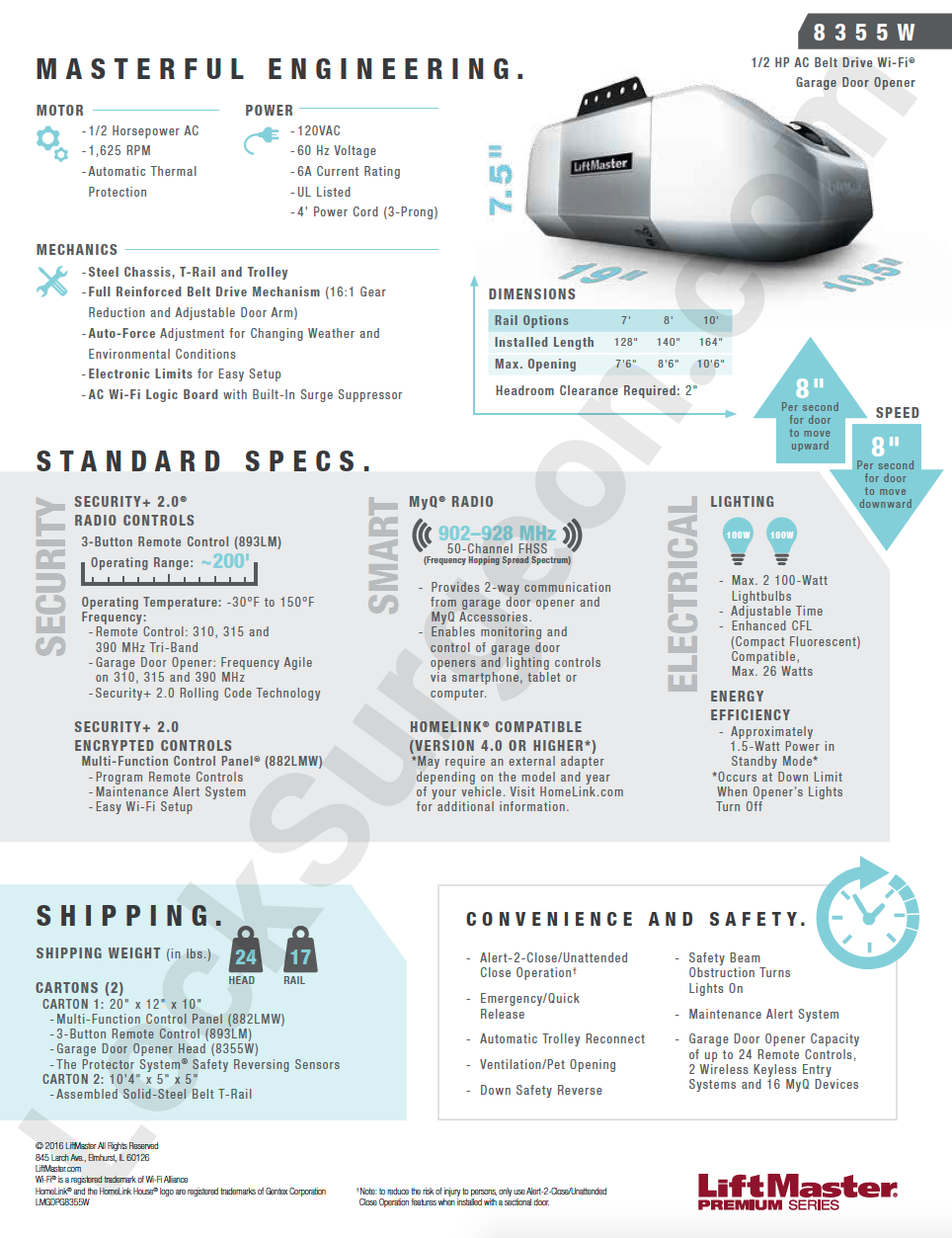 liftmaster 8355 specification sheet