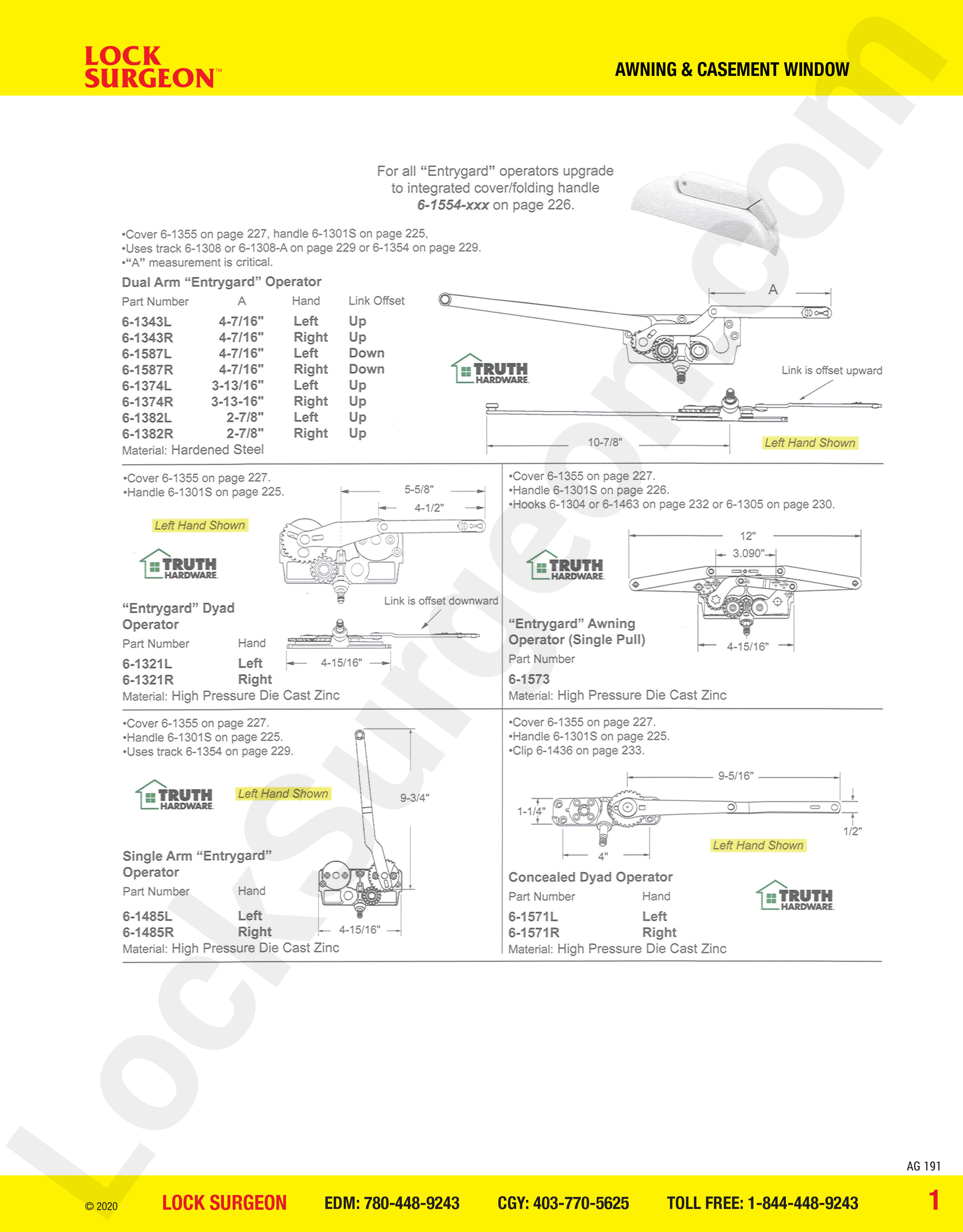 awning and casement window parts for entrygard operators upgrade.