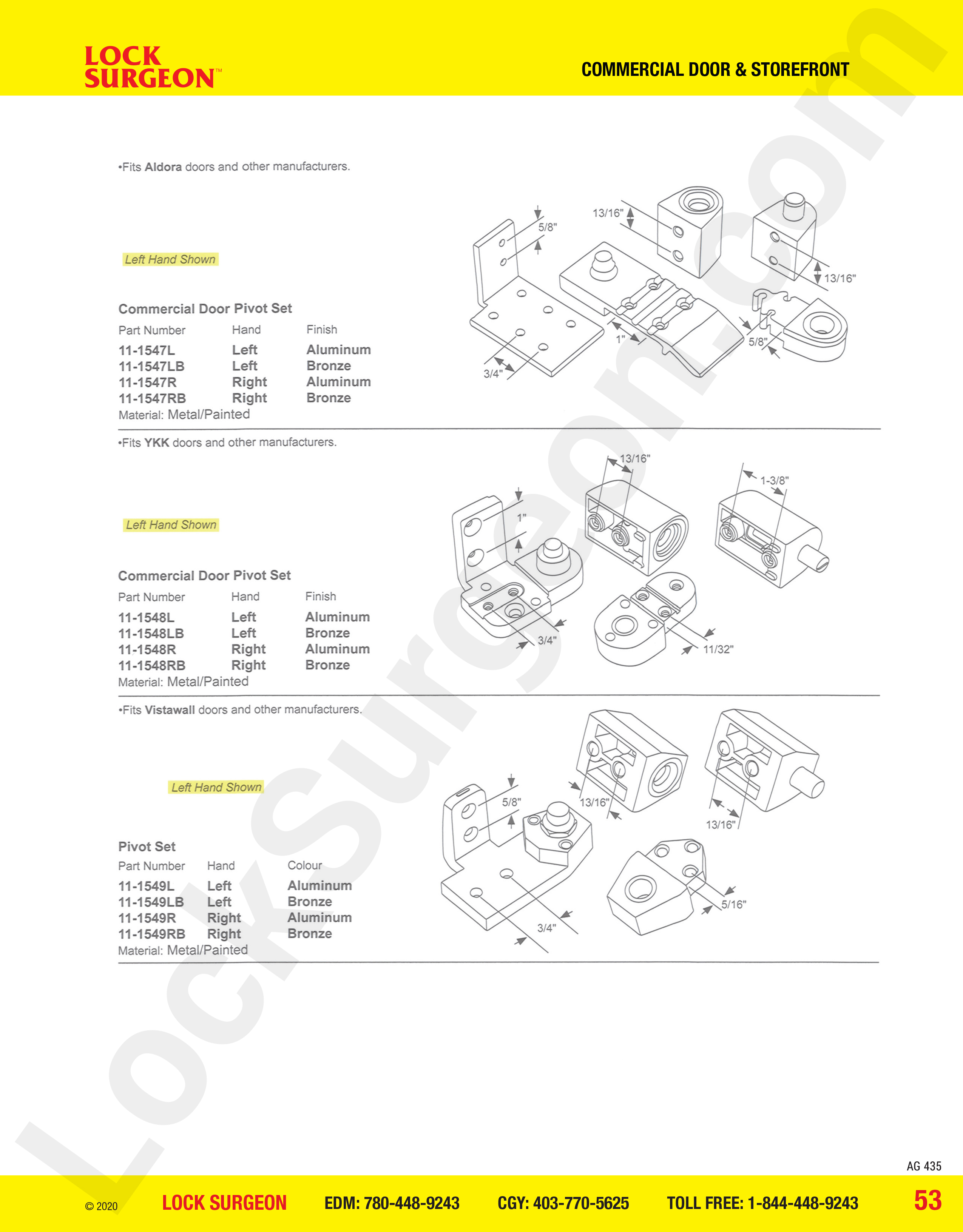 Commercial Door and Storefront parts for commercial door pivot sets